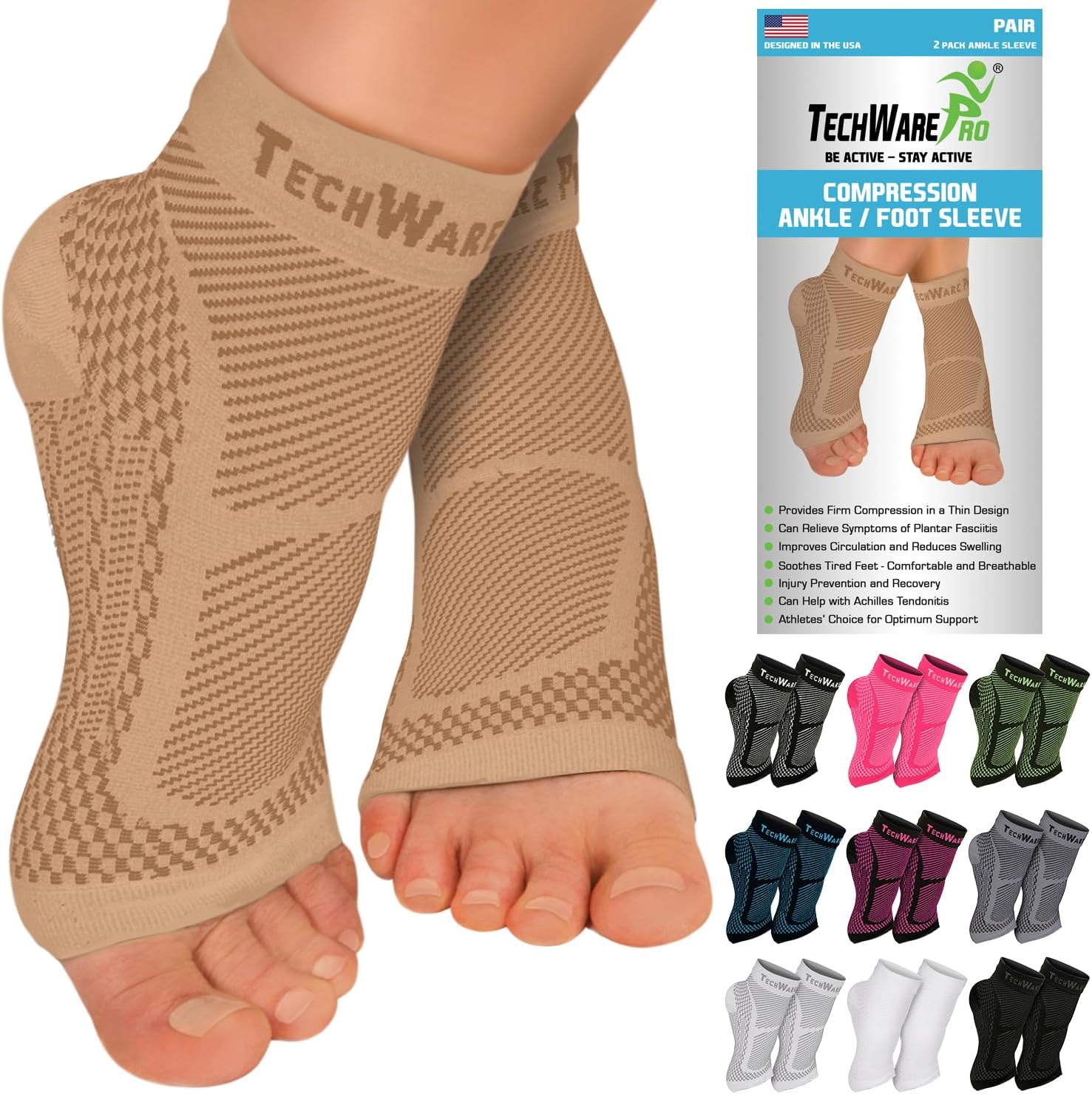 Ankle Brace Compression Sleeve - Plantar Fasciitis Sock. Relieves Achilles Tendonitis. Foot Arch Support Reduces Joint Pain, Swelling & Heel Spur Pain. Injury Recovery Braces for Sports