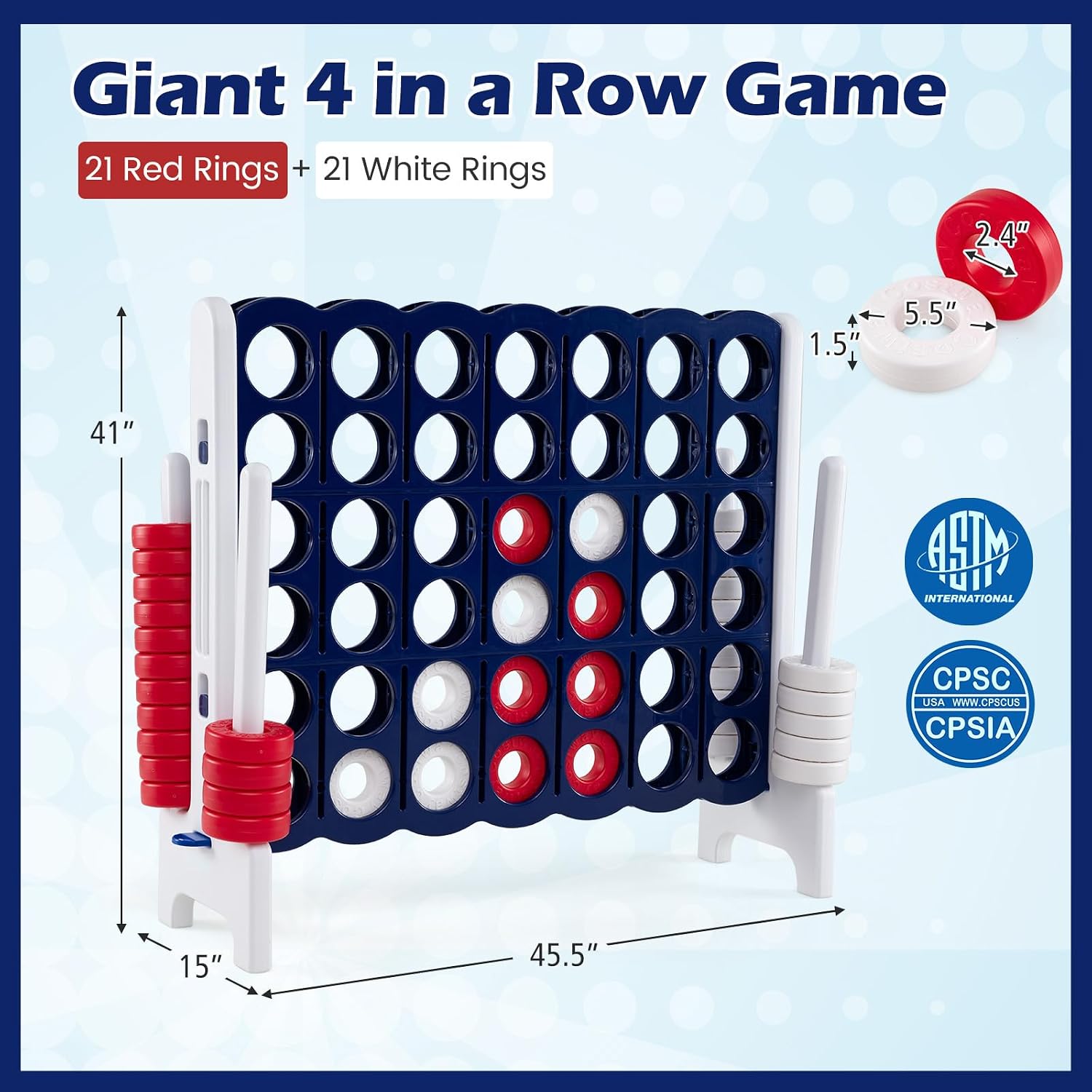 Costzon Giant 4-in-A-Row, Jumbo 4-to-Score Giant Game Set for Kids & Adults, Indoor Outdoor Yard Connect Game