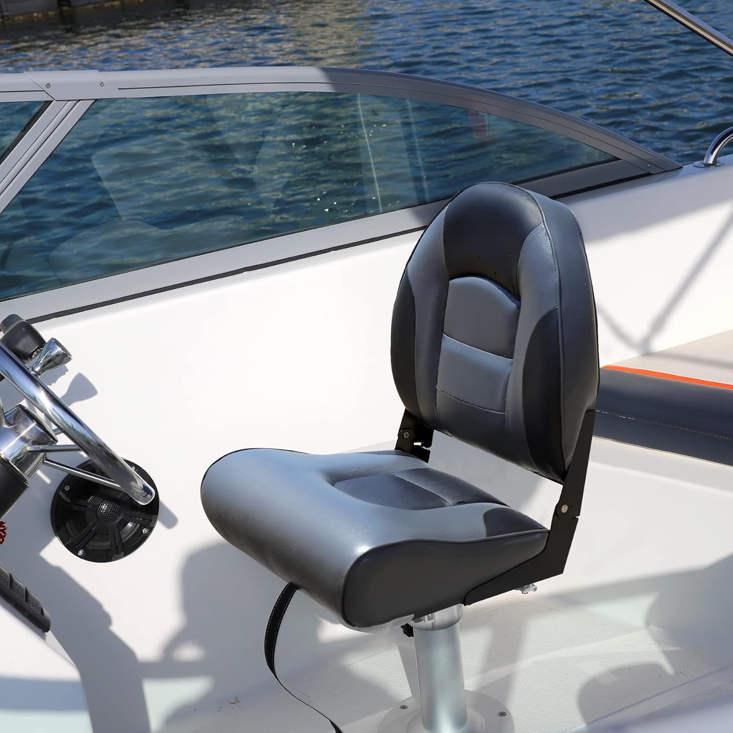 NORTHCAPTAIN S1 Deluxe High Back Folding Boat Chair Fishing Boat Seat for Fishing, Bass/Jon/Pontoon Boat Chairs, 4 Mounting Screws Included