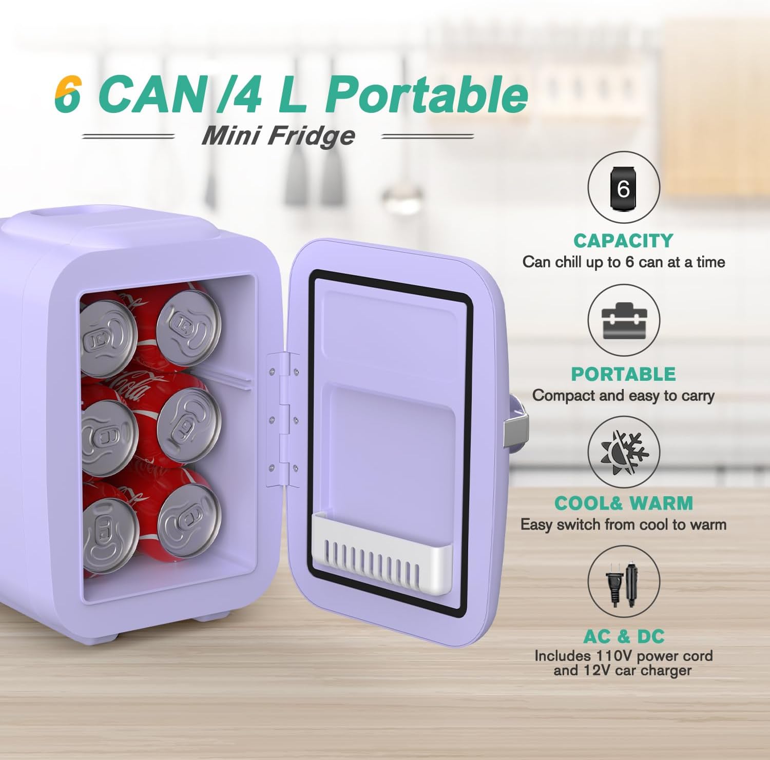 CROWNFUL Mini Fridge, 4 Liter/6 Can Portable Cooler and Warmer Personal Refrigerator for Skin Care, Cosmetics, Beverage, Food, Great for Bedroom