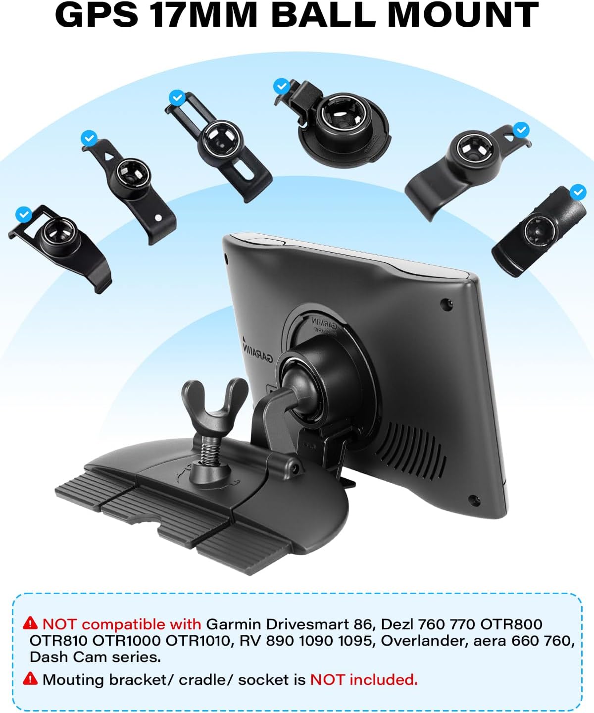 APPS2Car CD Slot GPS Mount for Car, Compatible with 17mm Ball GPS Devices | Replacement GPS Car Mount with Screw-Lock CD Slot Base