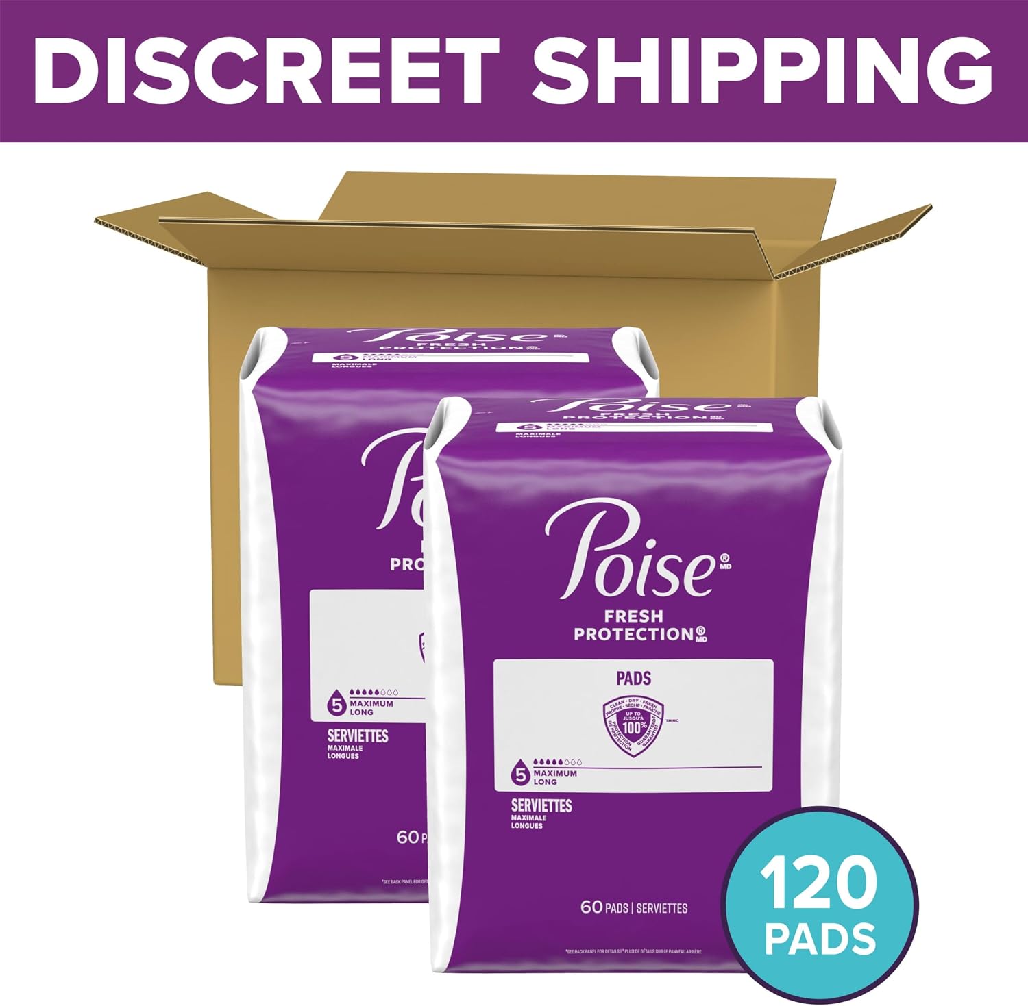 Poise Incontinence & Postpartum Pads for Bladder Leaks, 5 Drop Maximum Absorbency, Regular Length, 96 Count, Packaging May Vary