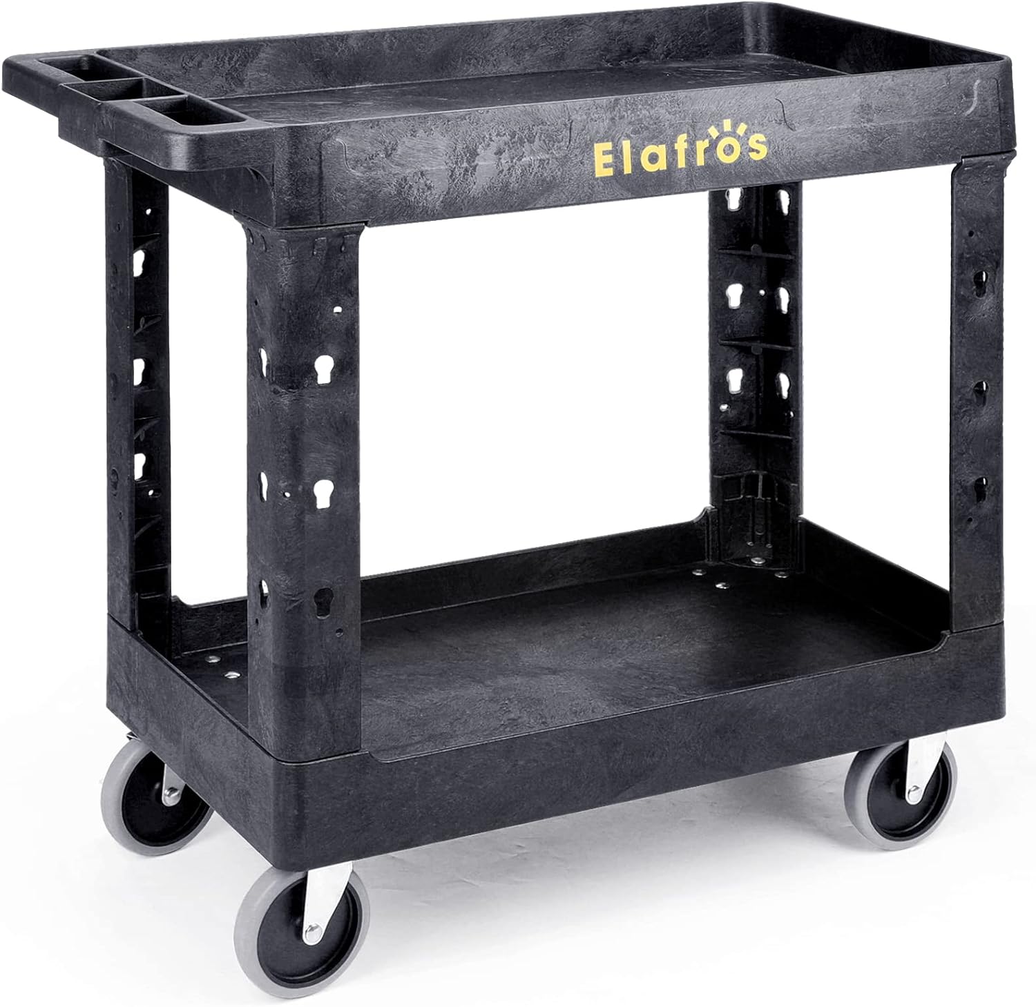 2-Tier Utility Rolling Cart, 34 x 17 in, 5" Swivel Wheels, 550lb | Deep Tub Shelves, Plastic Service Cart, Work Cart, Tool Cart, Tub Storage Organizer
