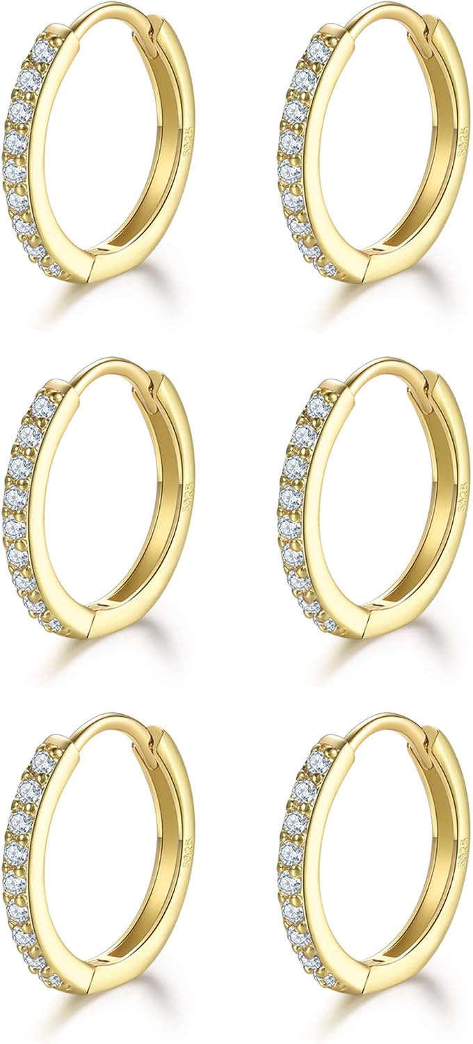 Dlihc 6 Pairs Sterling Silver Hoop and Stud Earrings Set for Women Men
