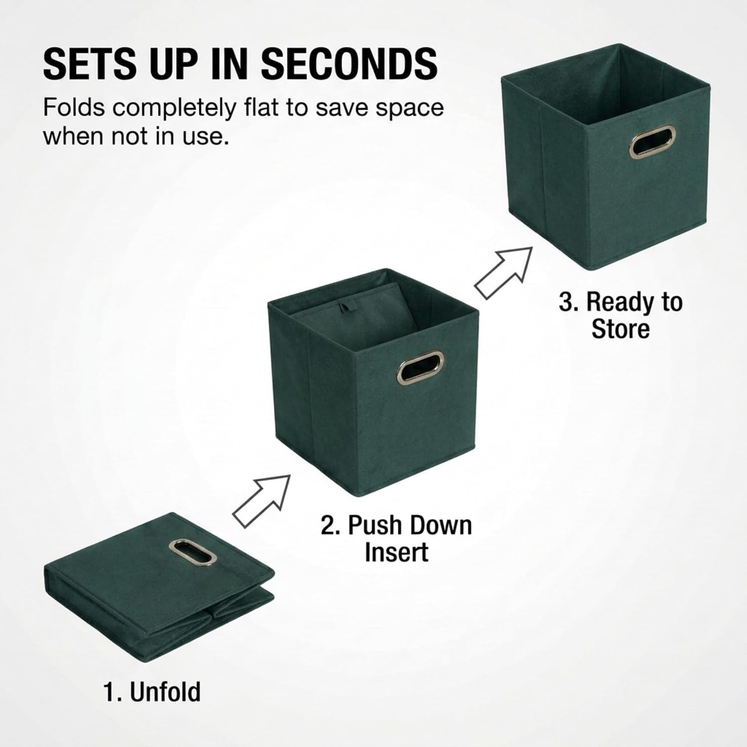 Household Essentials Fabric Storage Bins 6 Piece Set, Strong Poly-Woven Fabric, Sturdy Chipboard Sides, Grommet Front Handle, Stackable and Foldable, Classic Design, Navy