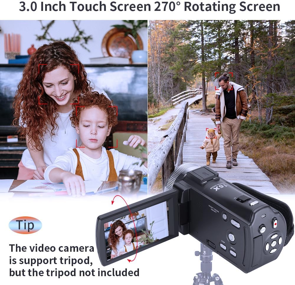 ORDRO V12 1080P Camcorder Night Vision with 16G Card 2 Batteries