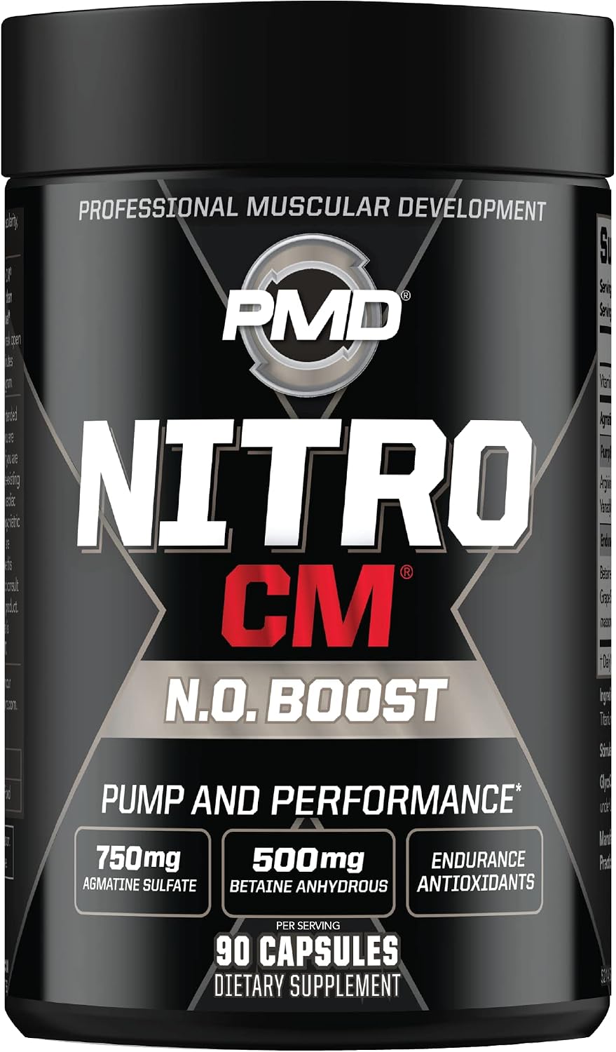 PMD Sports Nitro CM Nitric Oxide with Agmatine Supplement - 90 Capsules | Muscle Growth Support, Muscle Pump, L-Arginine, Endurance Antioxidants Boost