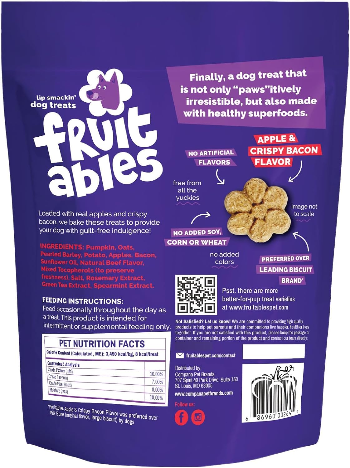 Fruitables Baked Dog Treats, Low Calorie Treats, Pumpkin & Banana, 7oz | Healthy Dog Treats, Training Treats, Crunchy Dog Biscuits, Limited Ingredient Recipe, Healthy Puppy Snacks, Made in USA