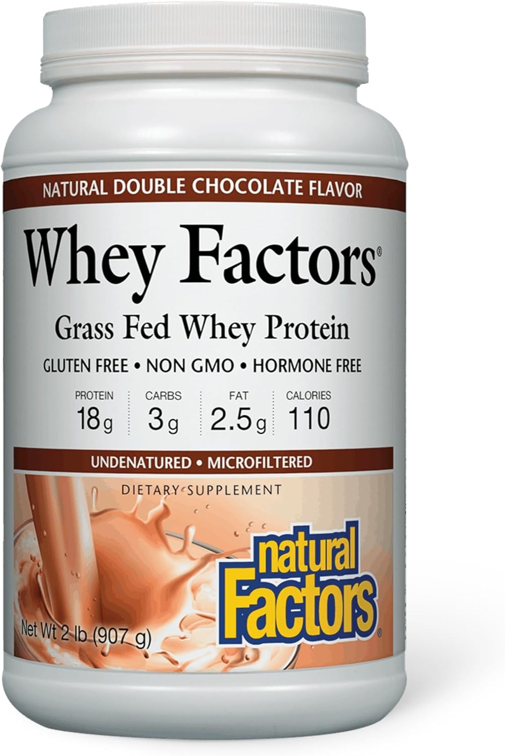 Whey Factors by Natural Factors, Grass Fed Whey Protein Concentrate, Aids Muscle Development and Immune Health, Unflavored, 2 lb
