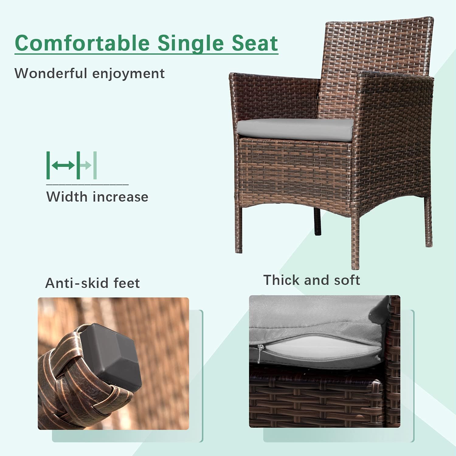 Greesum Patio Furniture 4 Pieces Conversation Sets,Brown and Beige