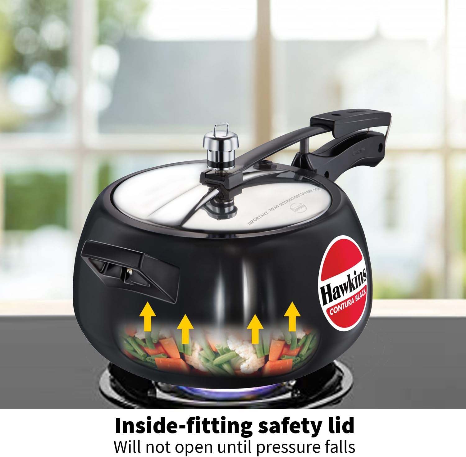Hawkins 3.5 Litre Contura Black Pressure Cooker, Hard Anodised Inner Lid Cooker, Handi Cooker, Black (CB35)