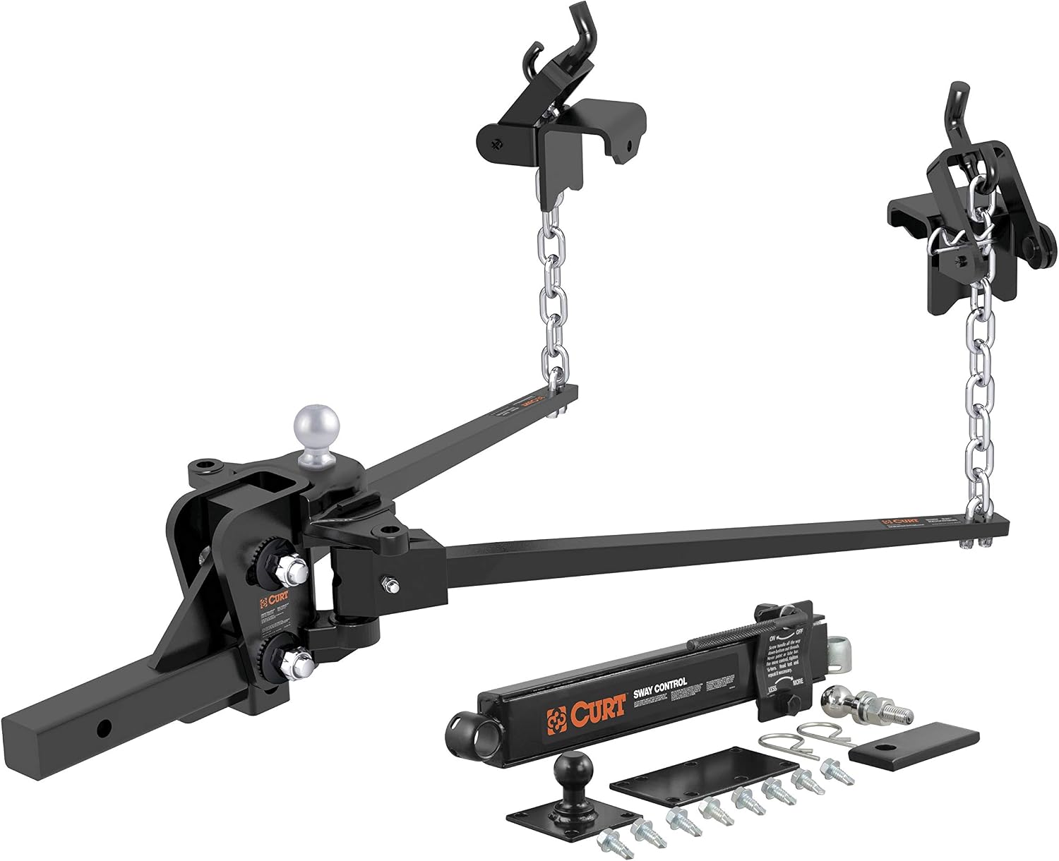 CURT 17422 Short Trunnion Bar Weight Distribution Hitch with Sway Control, Up to 15,000 lbs., 2-Inch Shank, 2-5/16-Inch Ball