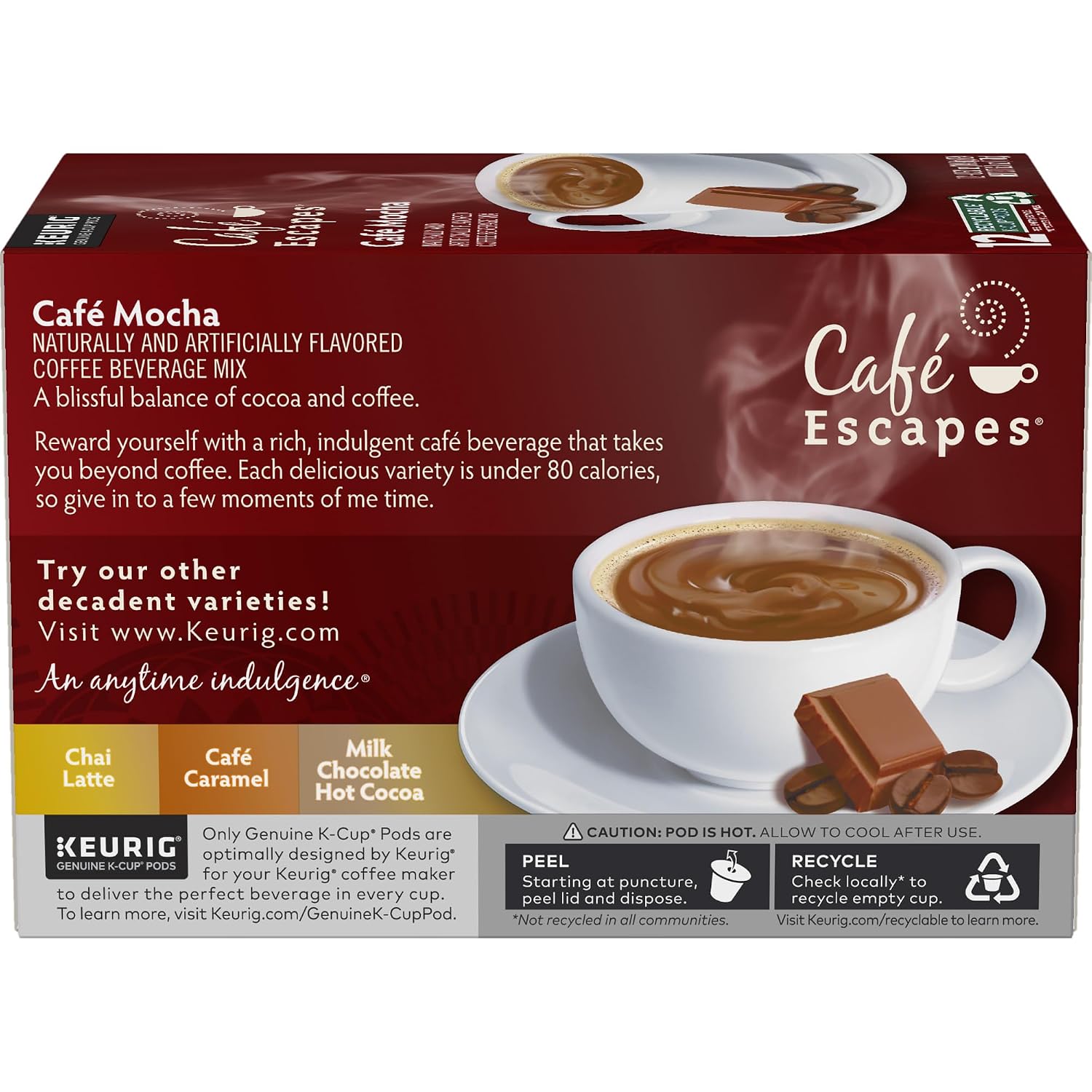 Cafe Escapes, Cafe Mocha Coffee Beverage, Single-Serve Keurig K-Cup Pods, 48 Count (2 Boxes of 24 Pods)