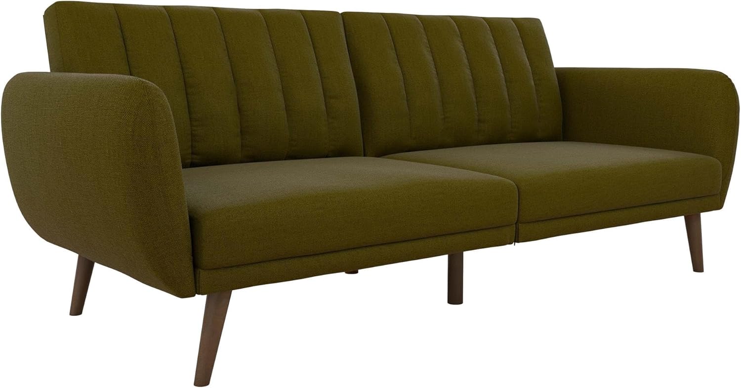 Novogratz Brittany Futon Sofa Bed and Couch Sleeper, Camel Faux Leather