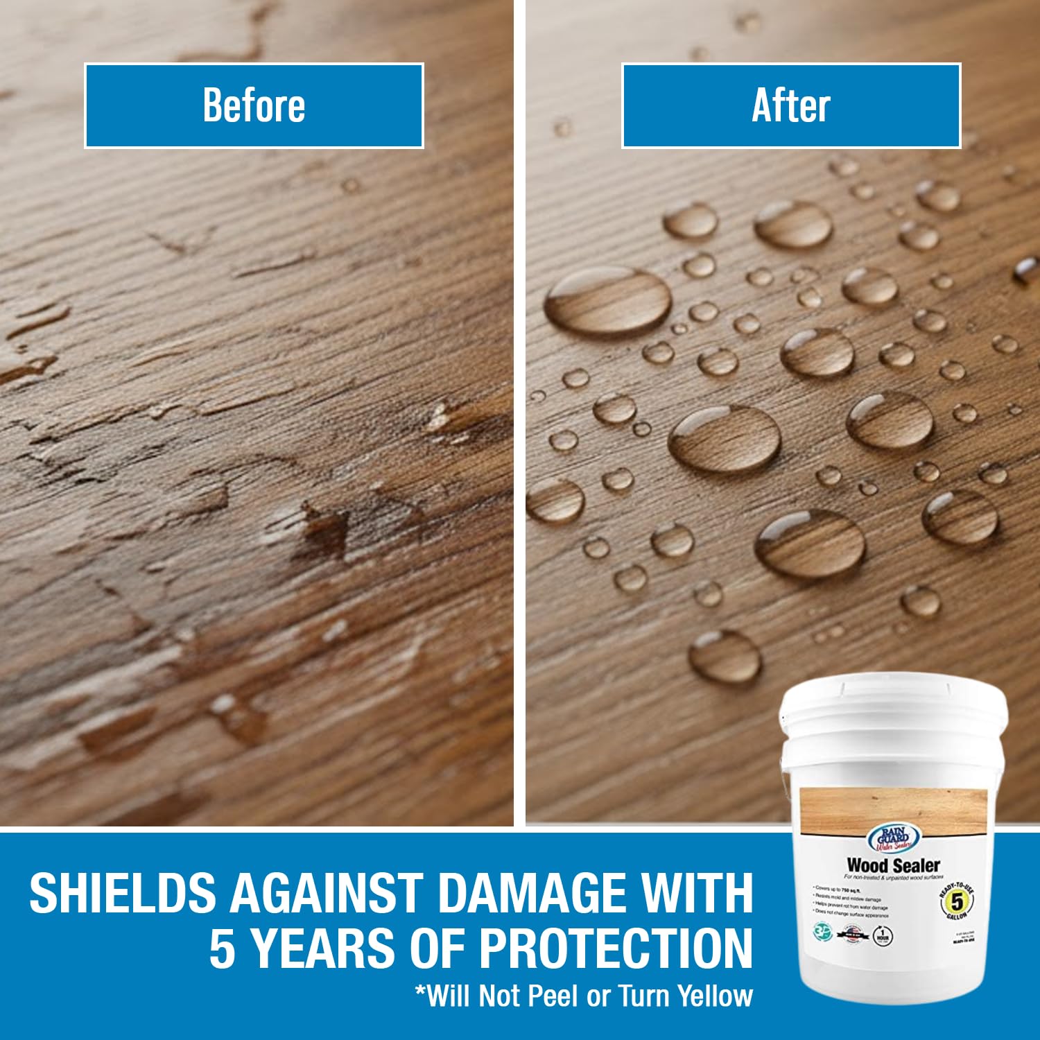 Rain Guard Wood Sealer Concentrate | Makes 2 Gallon | Protects Wood from Water Damage, Rotting, and Stains | Water Based Silane/Siloxane | Eco-Friendly | VOC-Free | Natural Finish