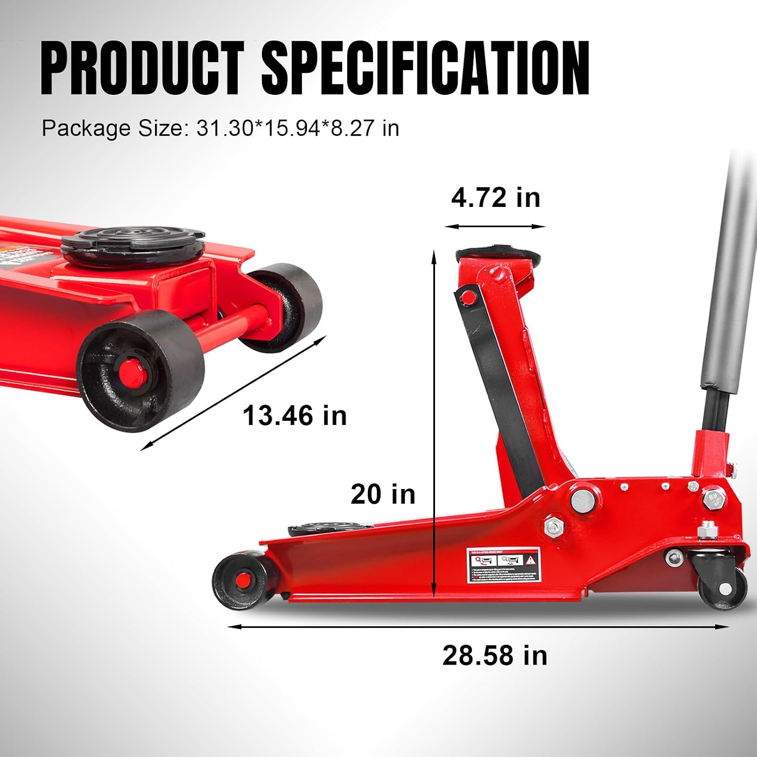 BIG RED AT84007R Torin Hydraulic Low Profile Service/Floor Jack with Dual Piston Quick Lift Pump, 4 Ton (8,000 lb) Capacity, Red