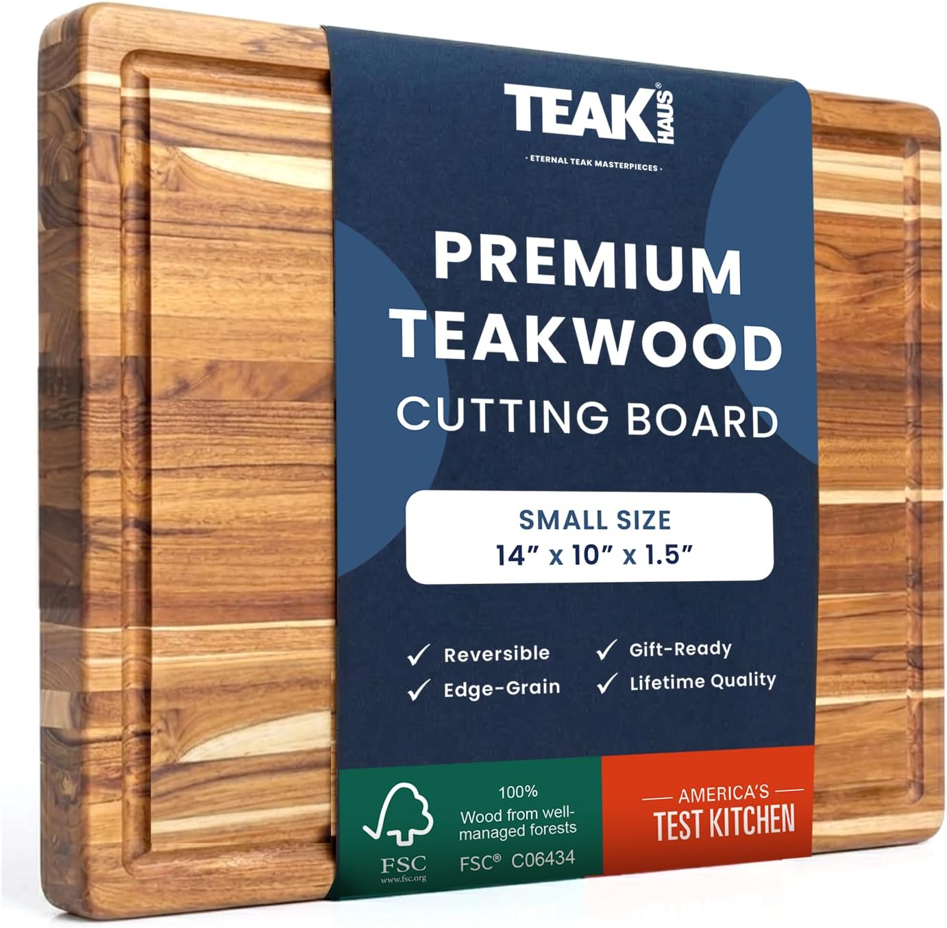 Teakhaus Carving Board with Juice Groove - Large (L) Teak Wood Cutting Board 20”L x 15”W x 1.5” Thick - Sustainably Harvested & FSC Certified - Knife Friendly with Beeswax Oil Finish
