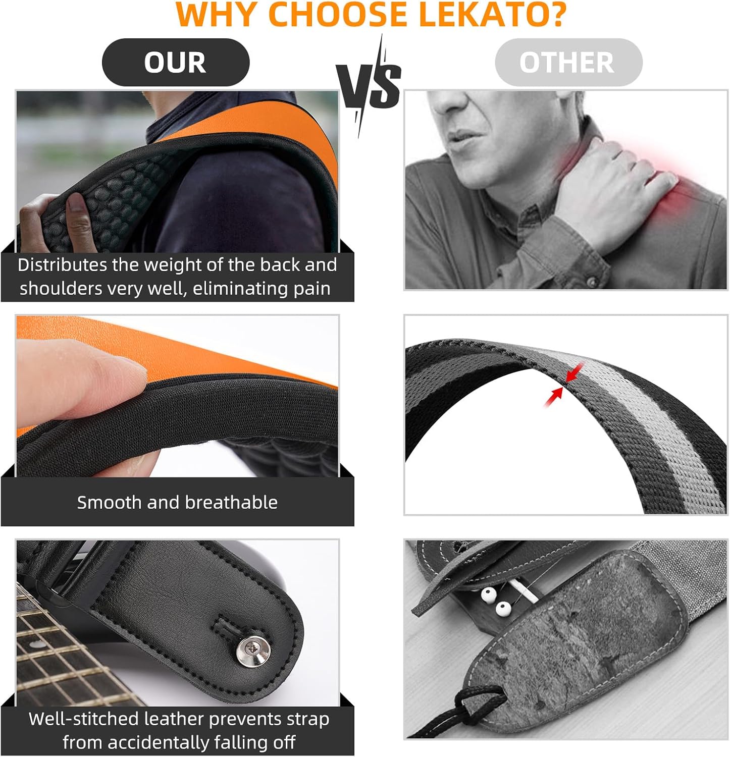 LEKATO Guitar Straps for Electric Guitar Bass