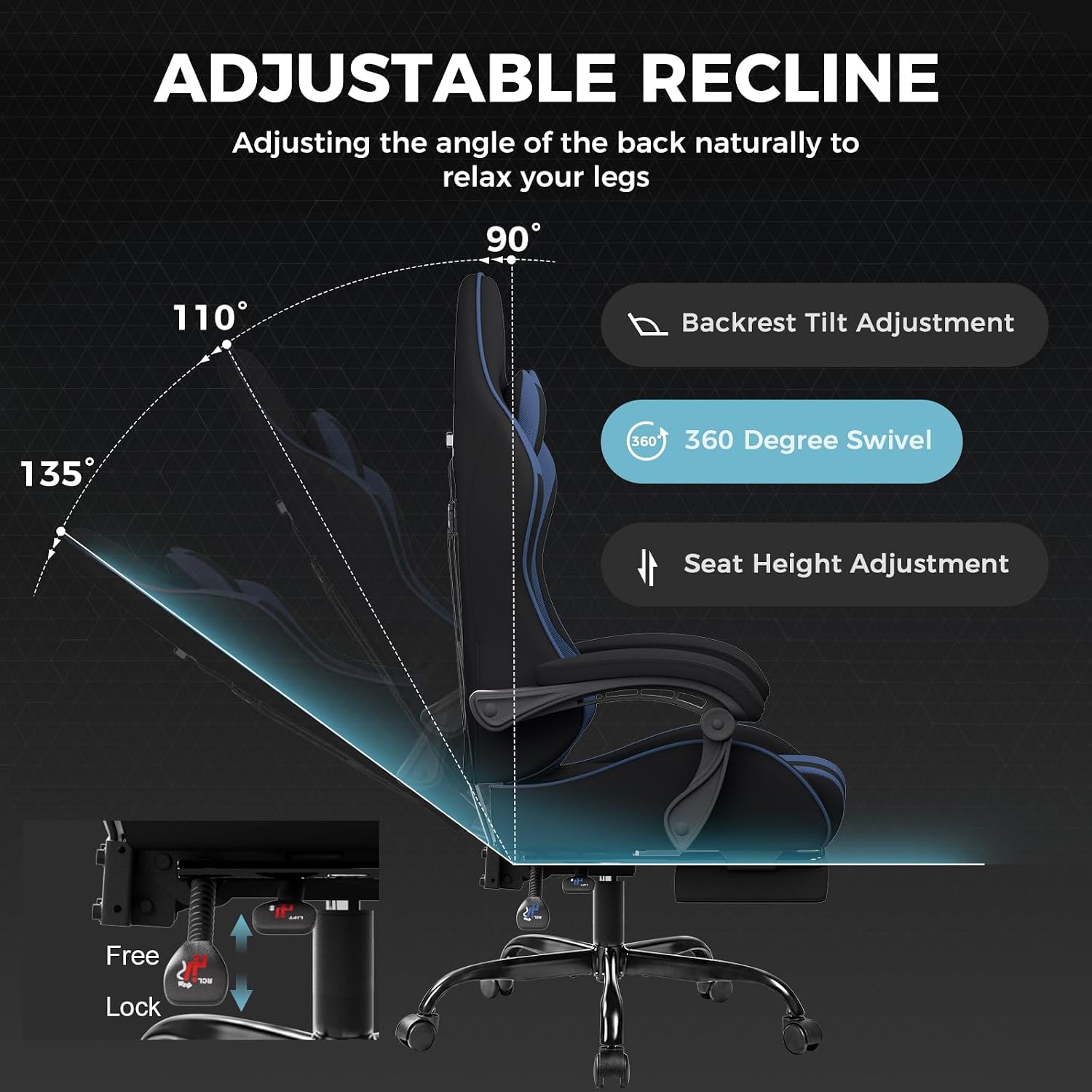 GTPLAYER Gaming Chair, Computer Chair with Footrest and Lumbar Support