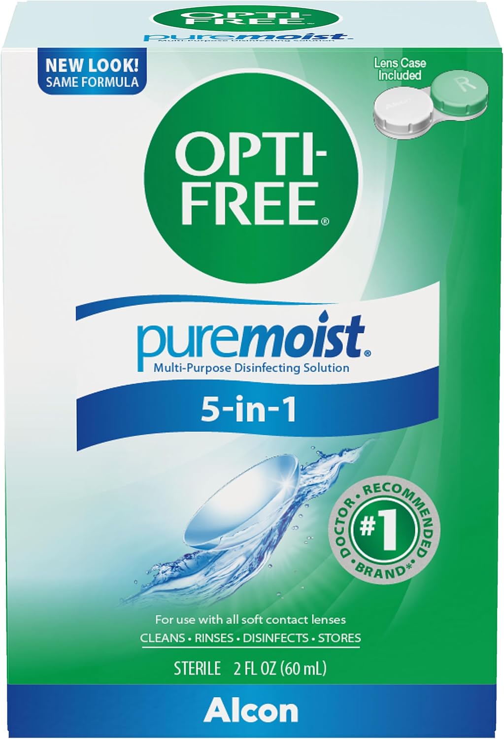 Opti-Free Puremoist Multi-Purpose Contact Lens Cleaning and Disinfecting Solution with Lens Case, 2 Fl Oz (Pack of 1)