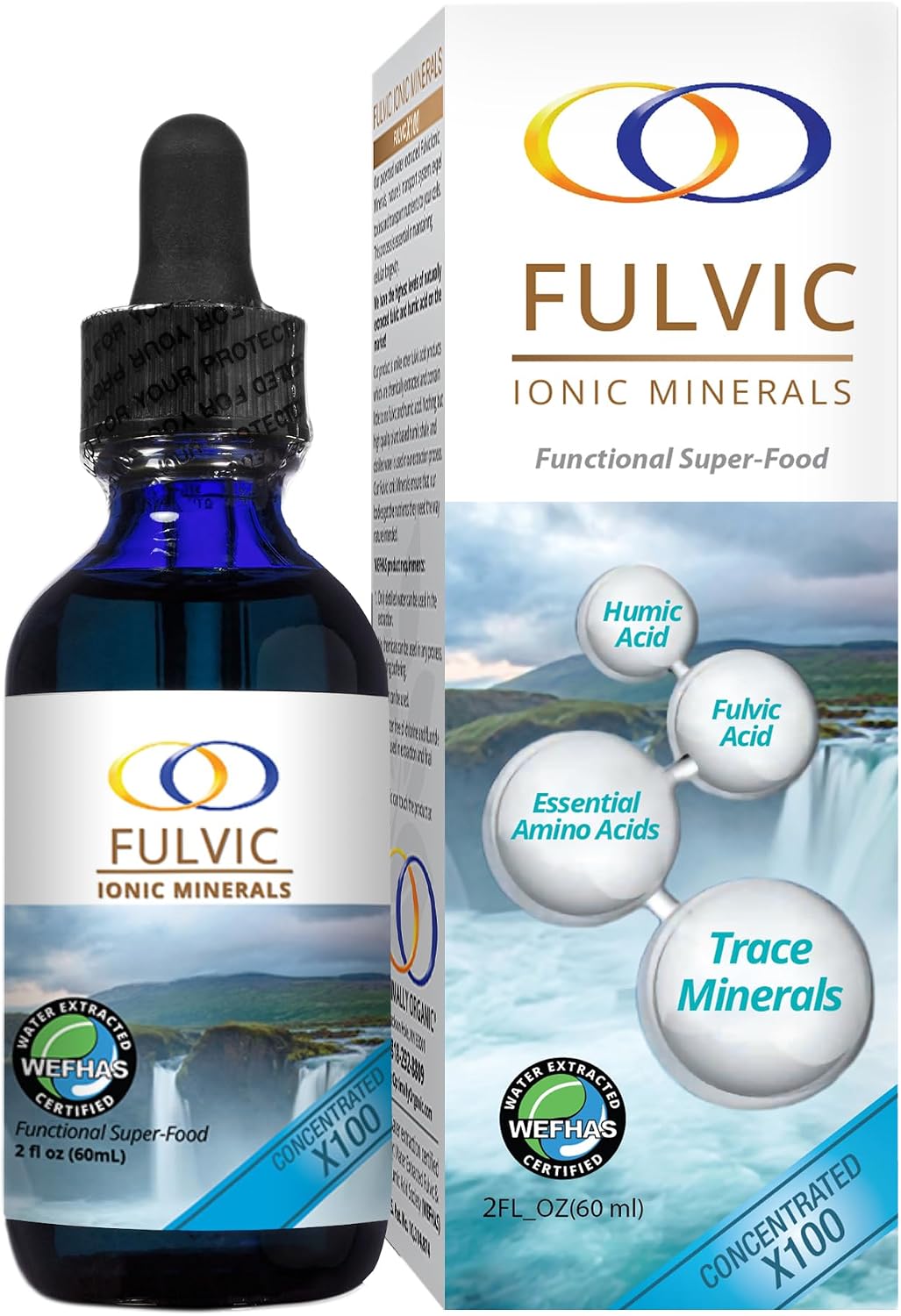 Optimally Organic Water Extracted Fulvic Ionic Minerals X100-2 Month Supply - Patented BioActive Ionic Fulvic Acid - Humic Acid - 77 Trace Minerals