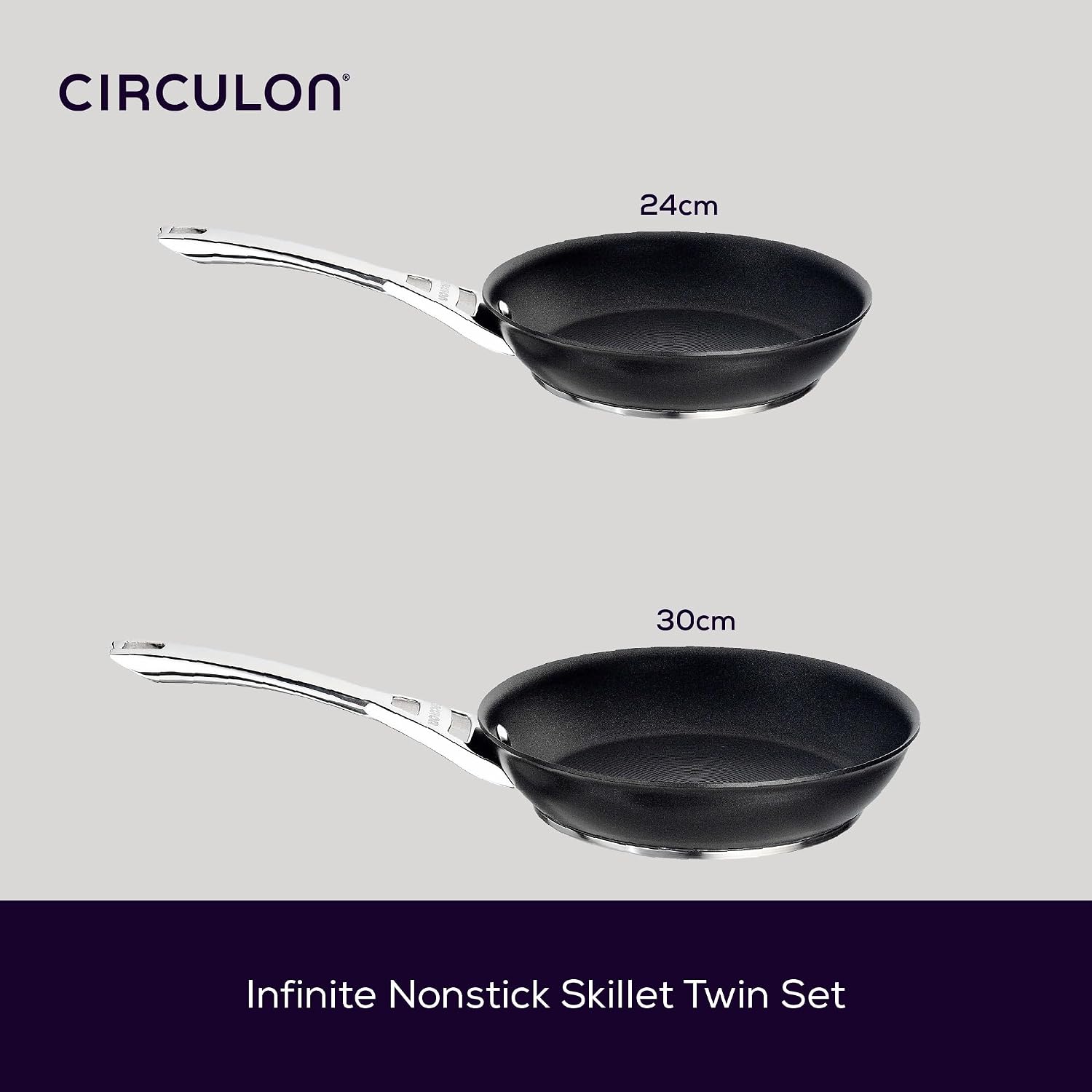 Circulon Infinite Hard Anodised 24/30 cm Frying Pan Twin Pack Set, 2-Piece - Black