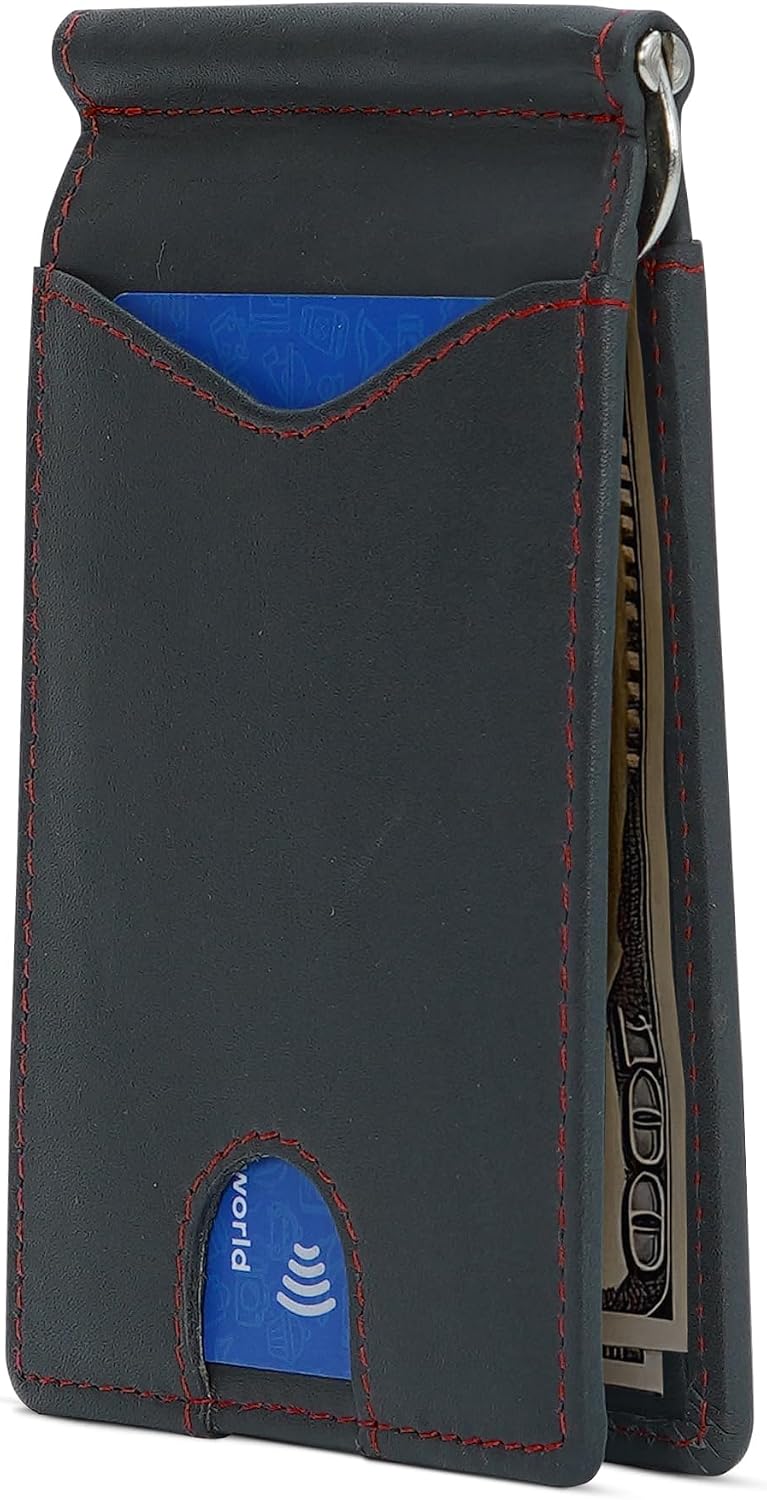 Genuine Bison Leather Wallet for Men, RFID Slim, Brown | Genuine bison leather wallet for men with RFID blocking and curved front pocket fit. Rugged slim everyday carry, brown.