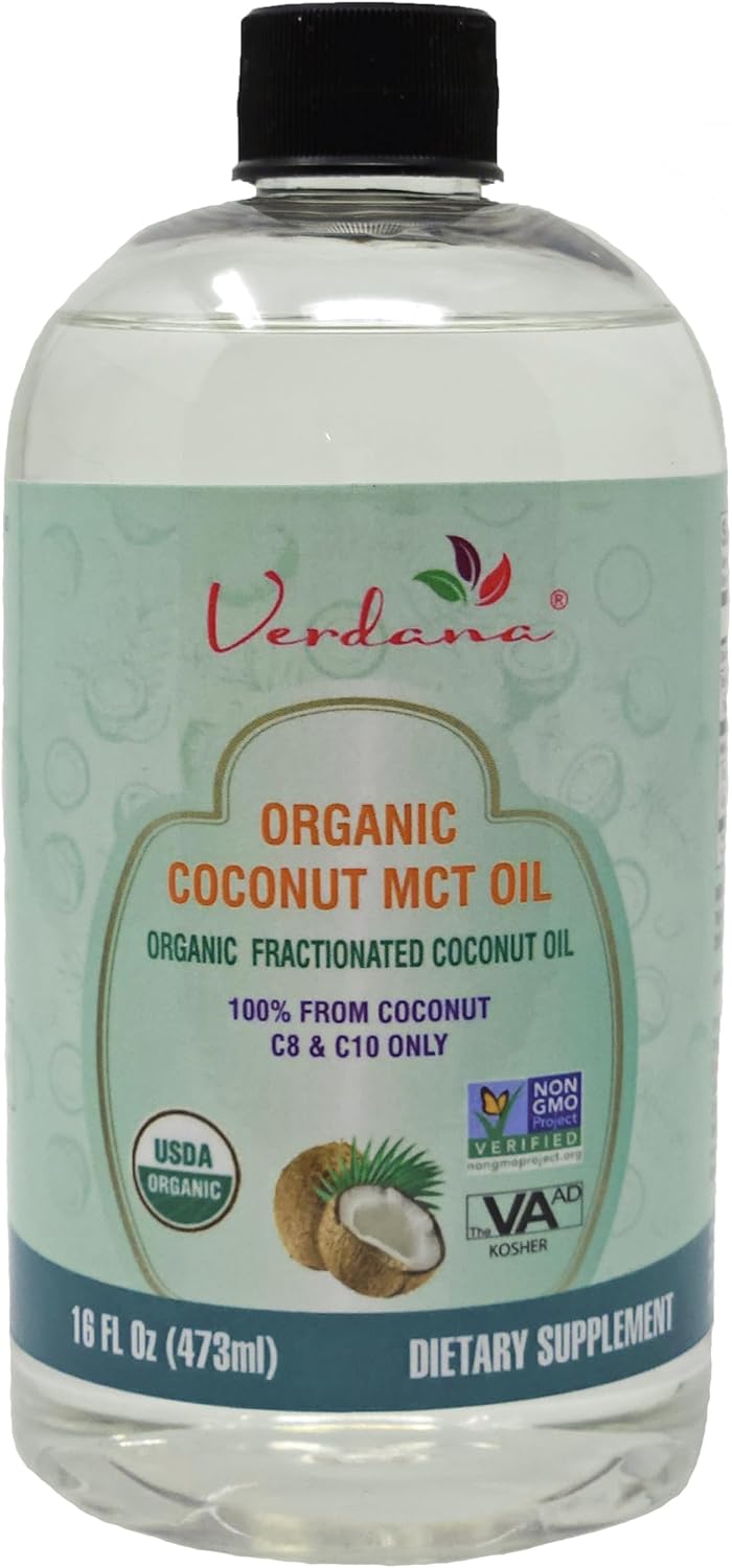 Verdana USDA Certified Organic Coconut MCT Oil –Fractionated Coconut Oil – No Palm Kernel Used – Kosher, Food Grade