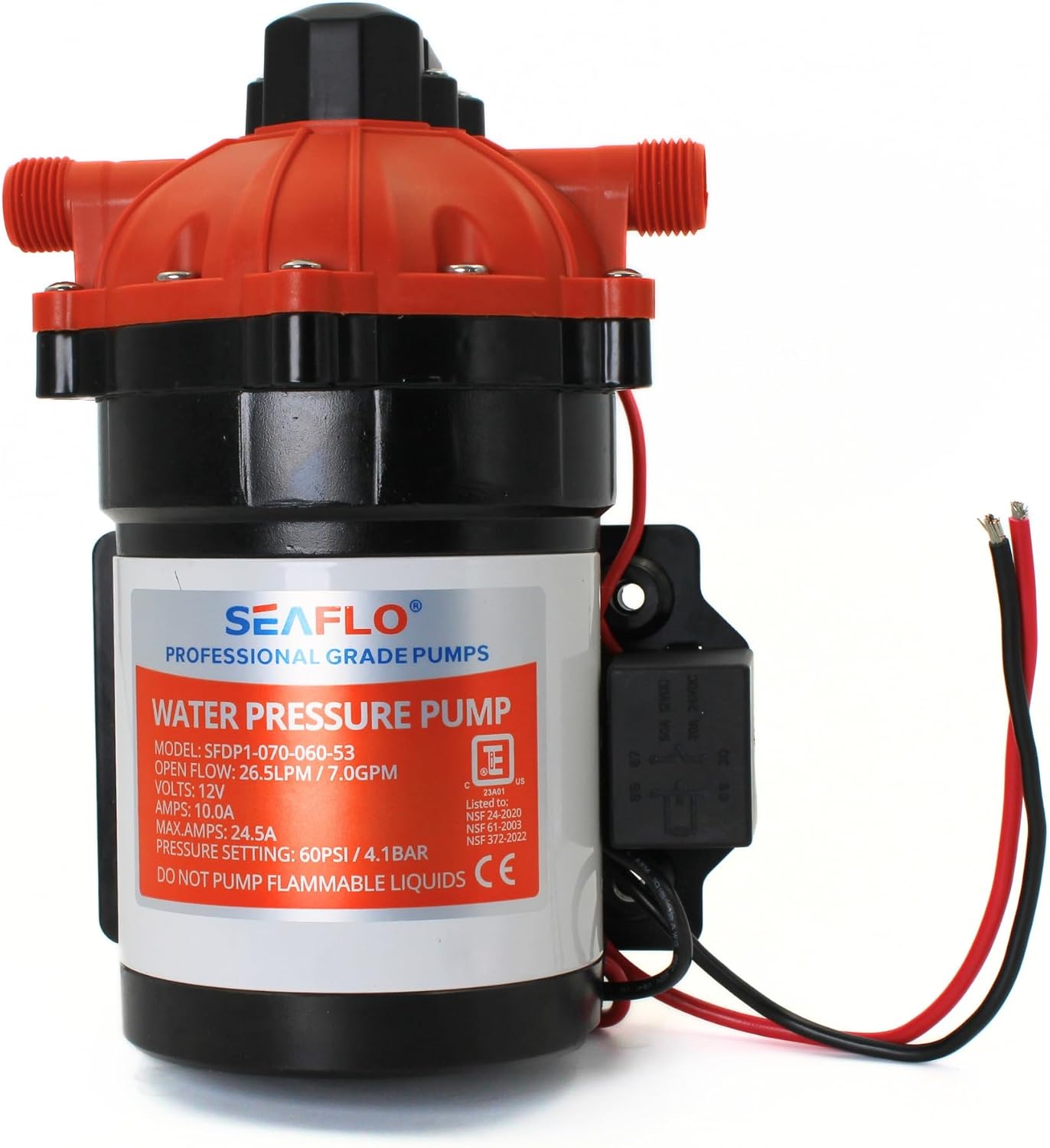 SEAFLO 55 Series 12V RV Water Pump 5.5 GPM 60 PSI Diaphragm Pump Heavy Duty Pressure Switch Built In Bypass Self Priming Quiet High Flow RV Marine Off Grid Freshwater System 4-Year Warranty