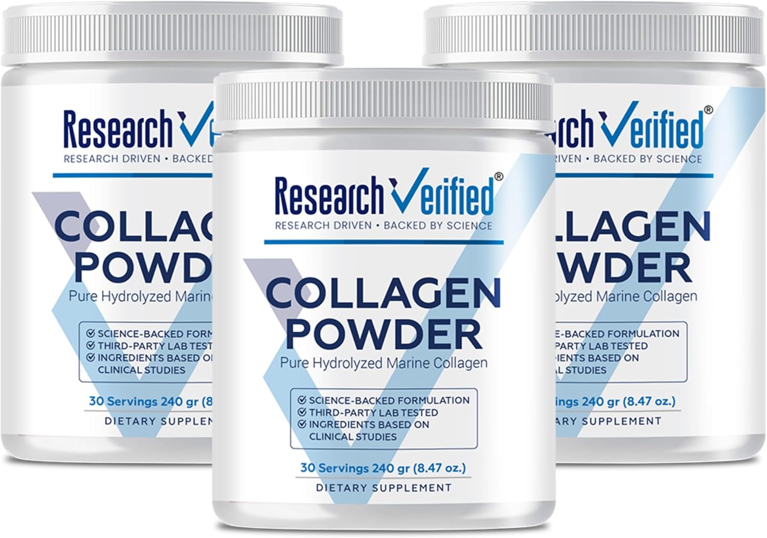 Research Verified® Collagen Powder - Hydrolyzed Marine Collagen Peptides - Unflavored - Skin Hydration and Elasticity, Muscle Recovery