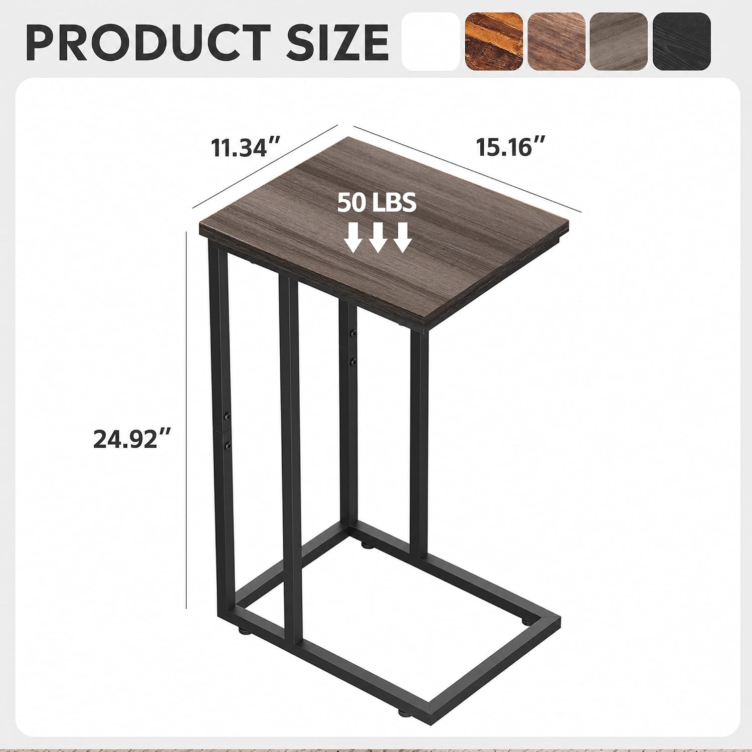 WLIVE C Shaped End Table, Small Side Tables for Sofa and Bed, Couch Table that Slides Under for Living Room, Bedroom, Home Office, Small Spaces