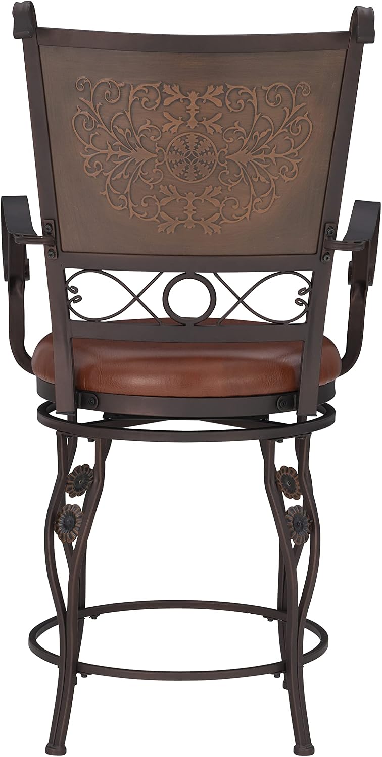 Powell Company Big & Tall Copper Stamped Back Arms by Powell Big and Tall Counter Stool, 24" Seat Height, brown