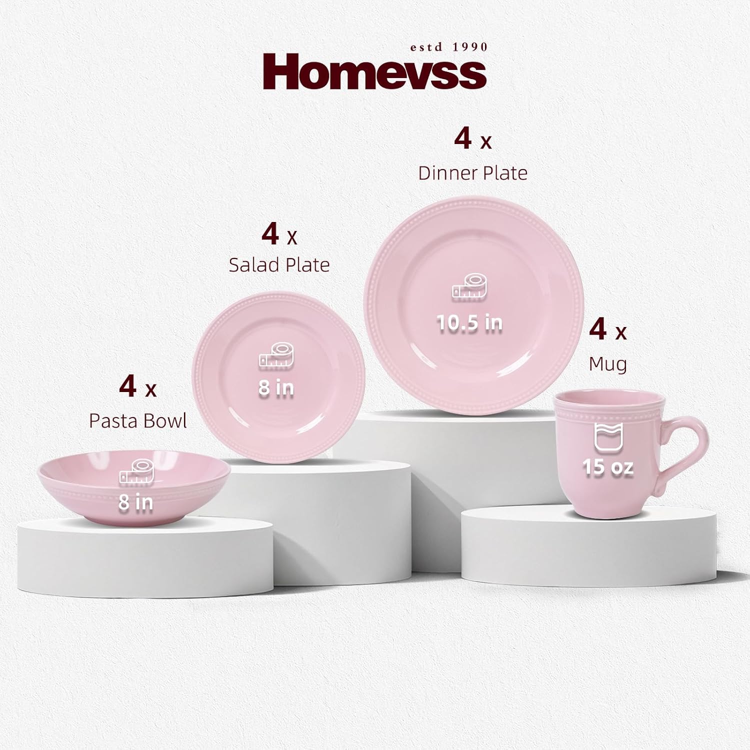 HomeVSS 20-Piece Pearl Dots Stoneware Dinnerware Set, Pink, Service for 4