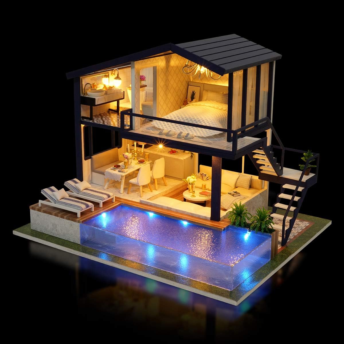 GuDoQi DIY Miniature Dollhouse Kit, Miniature House Kit 1:24 Scale, Tiny House kit with Music and Furniture Kit, Great Gift for Birthday Christmas