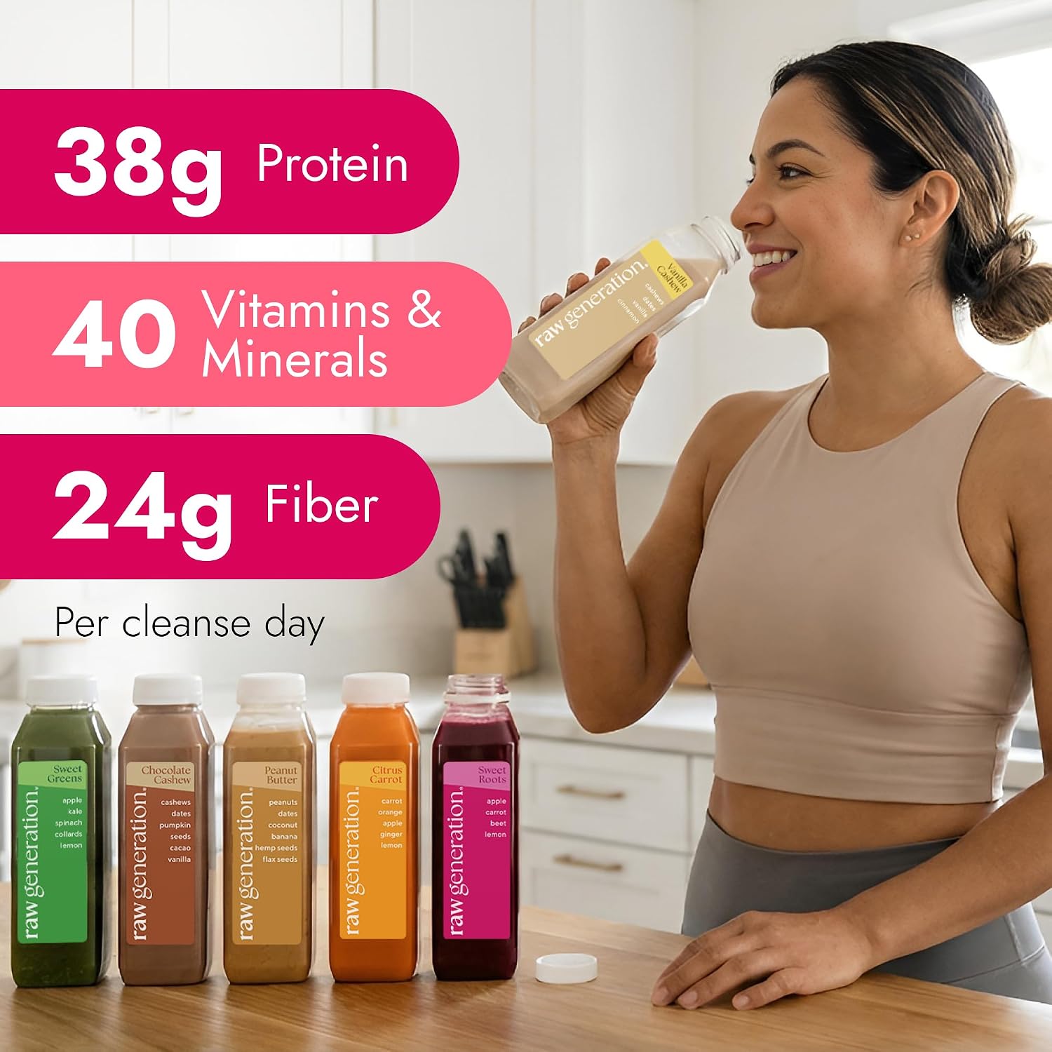 Raw Generation 3-Day Protein Juice and Smoothie Cleanse, 18-Bottle Pack | Plant-based lean muscle support, workout nutrition, 38g daily protein, steady energy, cravings support & easy reset routine