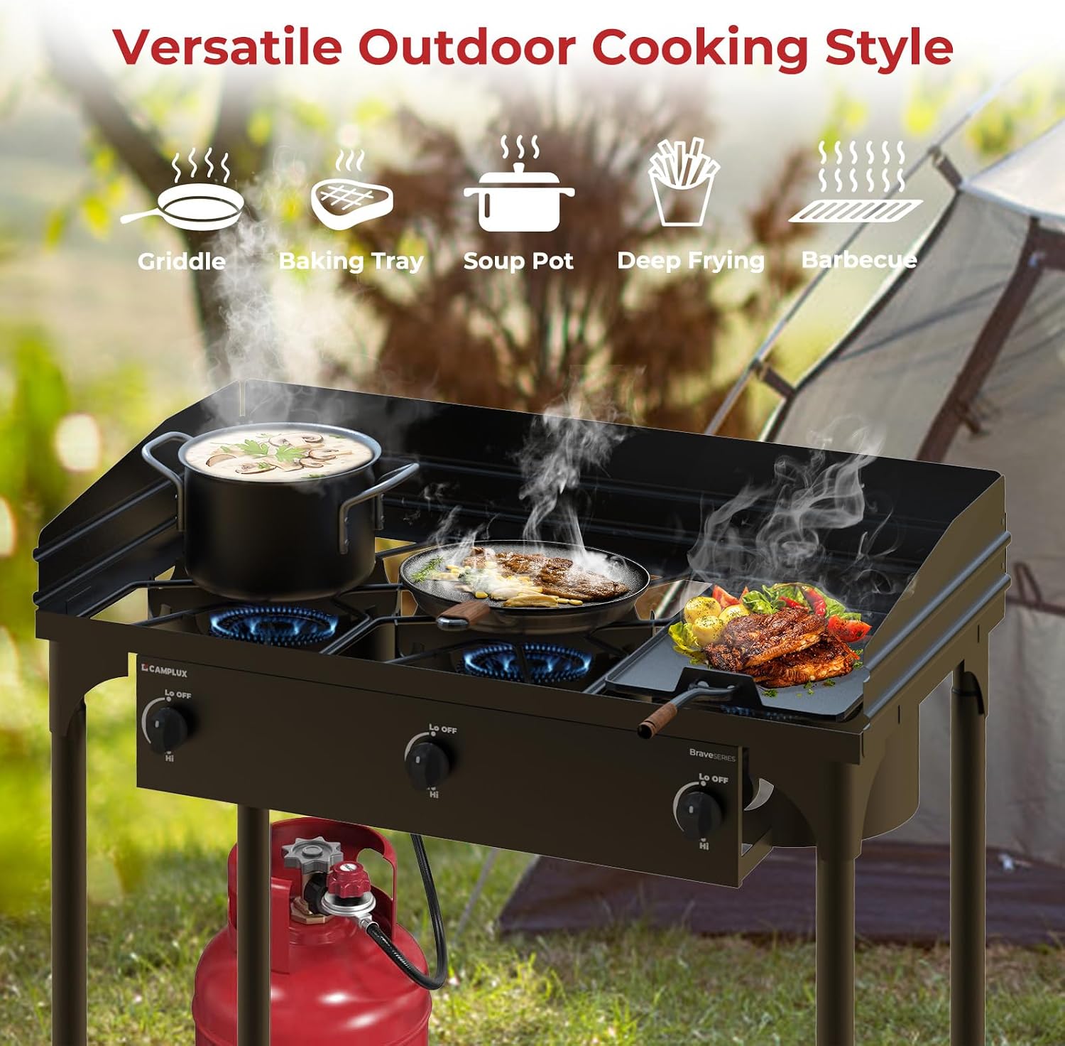 Camplux Camping Stove 2 Burners, Propane Burner 260,000 BTU, Heavy Duty Gas Stoves for Outdoor Cooking