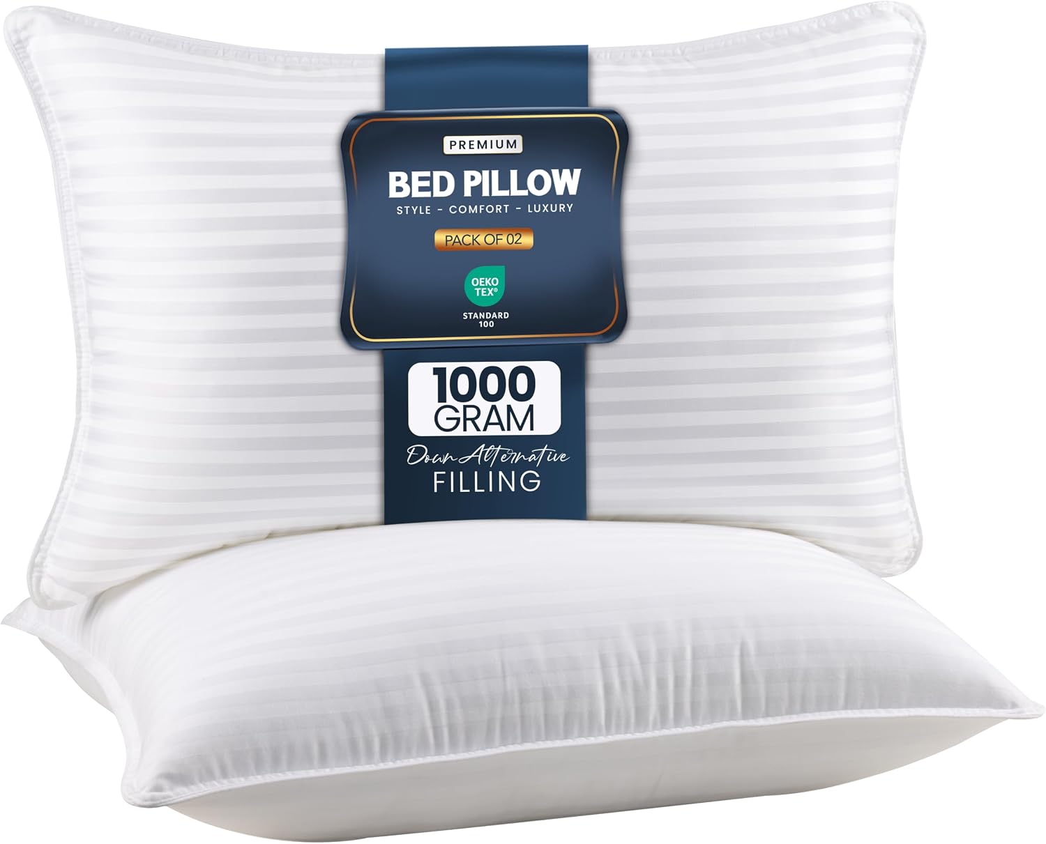 Utopia Bedding Hotel Bed Pillows for Sleeping, Pillows King Size Set of 2 | Down alternative pillows, cooling hotel quality, luxury comfort for back, side & stomach sleepers, Premium Stripes, White