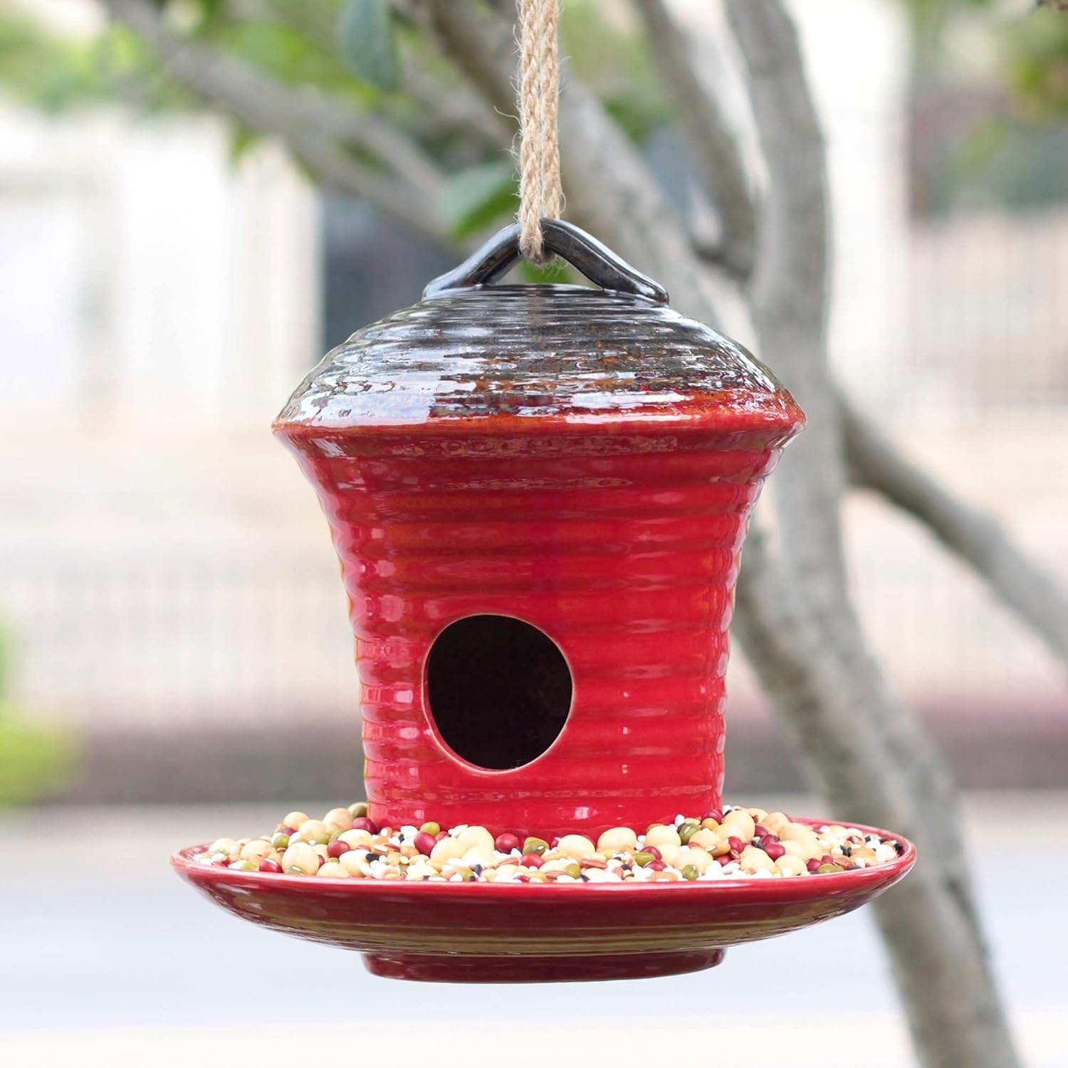 Kimdio Birdhouse Ceramic Hanging Birdhouses Bird Hut Hanging Outdoor Birdhouse for Wild Birds, Finch, Cardinal, and Bluebird - Blue