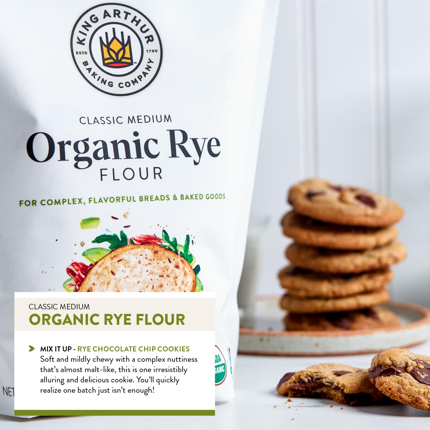 King Arthur Organic Medium Rye Flour - 3 lbs for Complex Flavorful Breads & Baked Goods - 100% US Grown & Milled - Non-GMO Project Verified - Robust