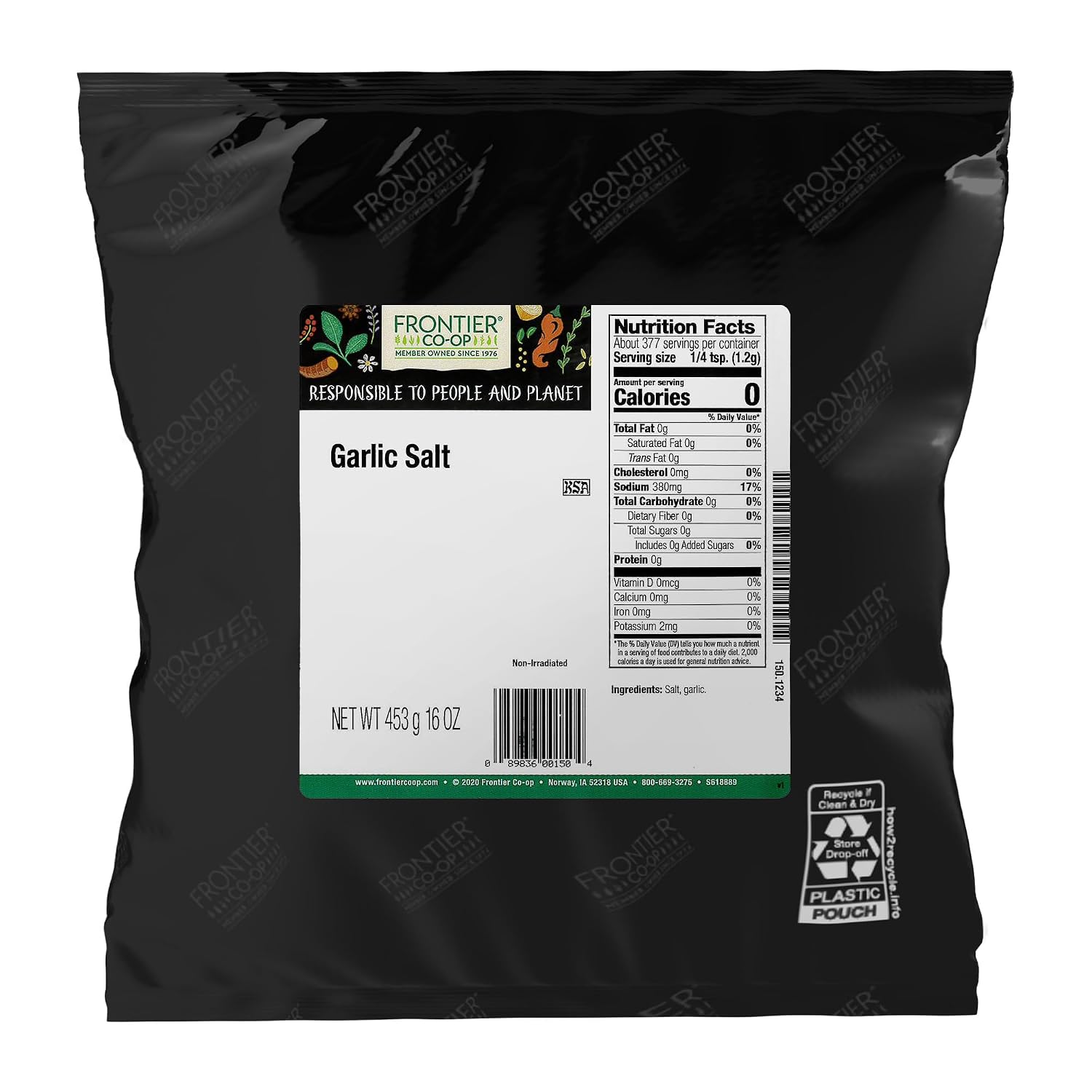 Frontier Co-op Garlic Salt with Parsley, 1lb Bulk Bag - Coarse Grind, Natural Garlic Salt Seasoning for Meat, Vegetables, Soups and More, Kosher