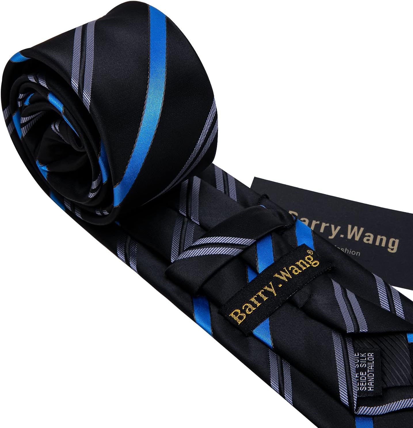 Barry.Wang Plaid Ties for Men Silk Necktie Handkerchief Cuff Links Set