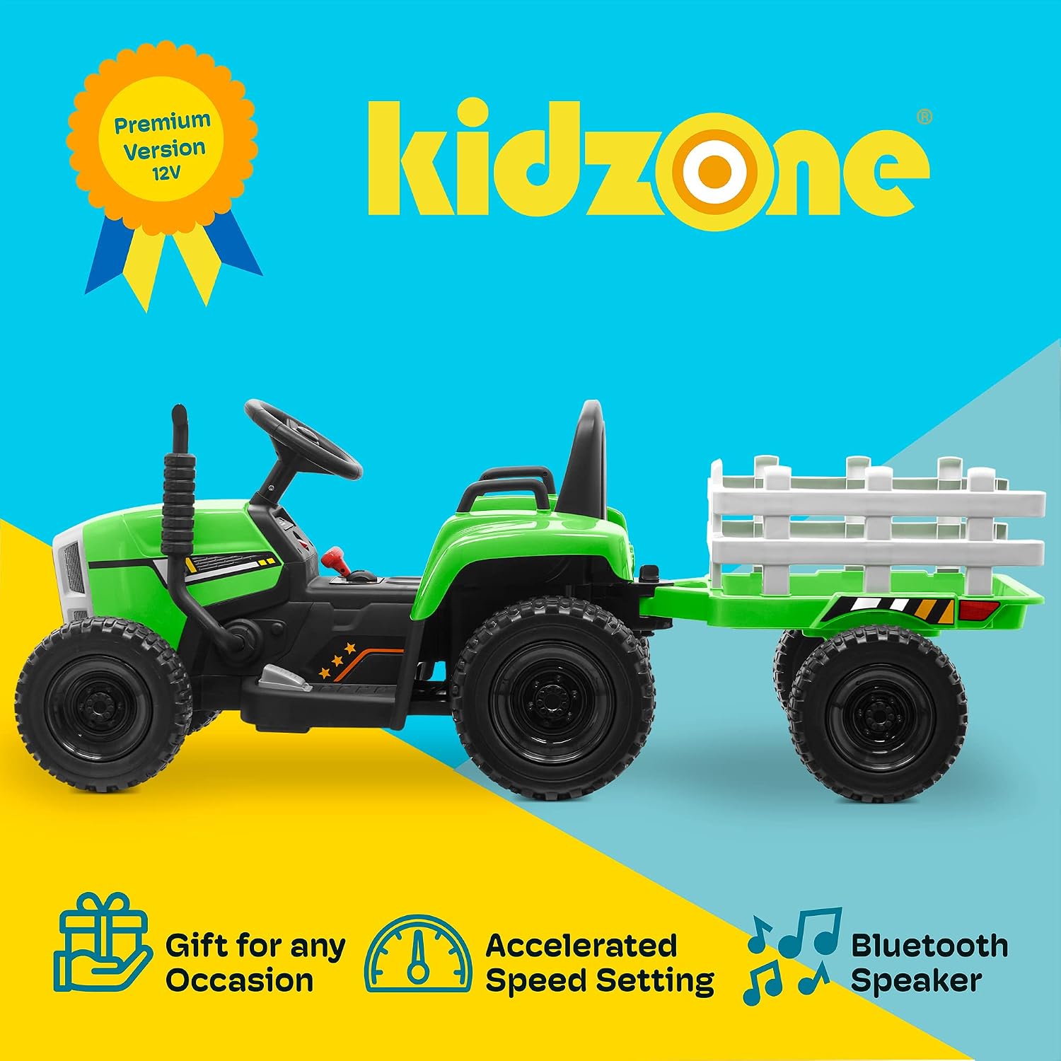 Kidzone 12V 7Ah Premium Electric Tractor Ride On Toy, Green