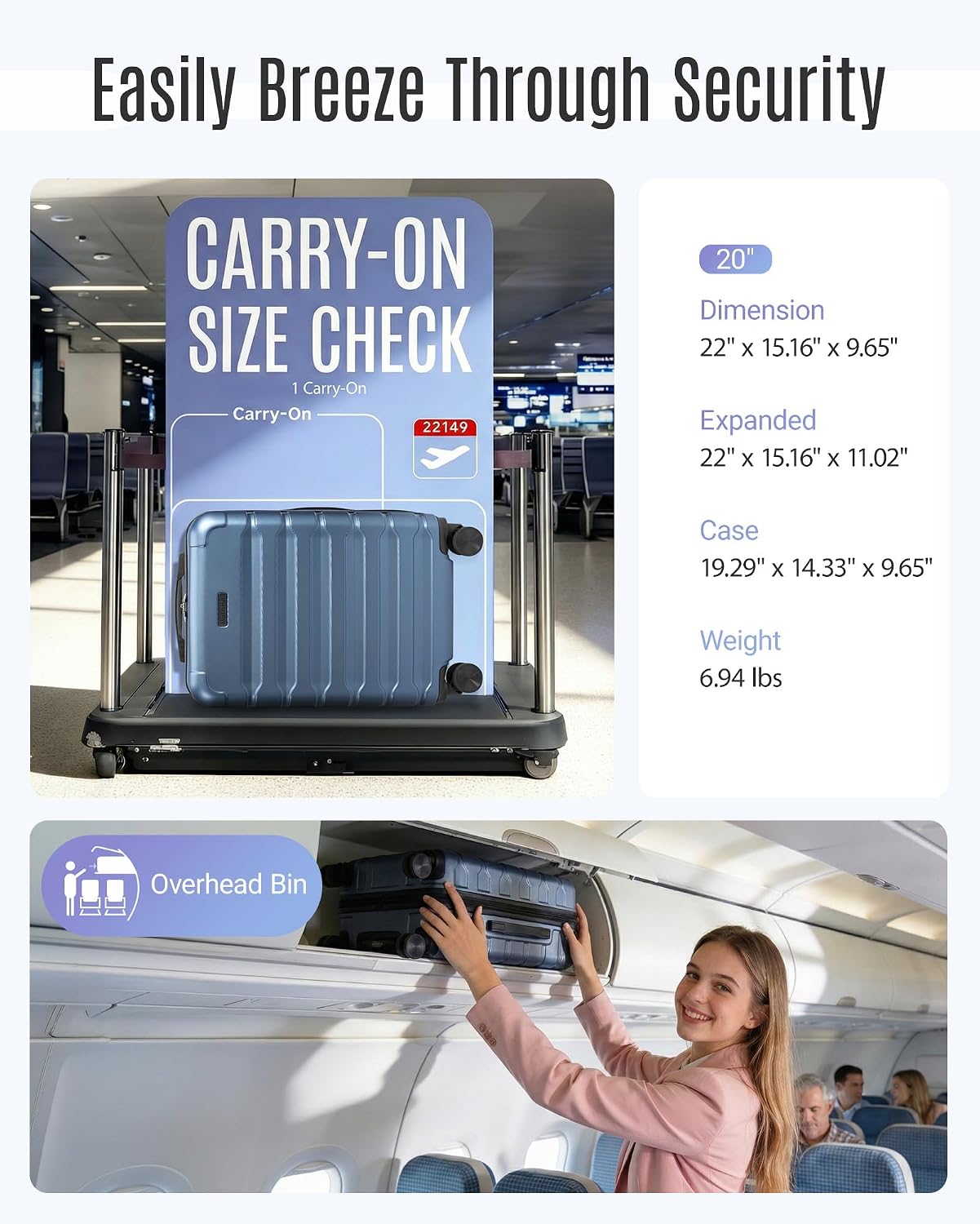 LIGHT FLIGHT Carry On Luggage, 20" Carry-On Suitcase, Deep Green | 20" Expandable Carry On Suitcases with Wheels, Lightweight Luggage, Durable Hard ShellRolling Suit Case for Men Women Travel