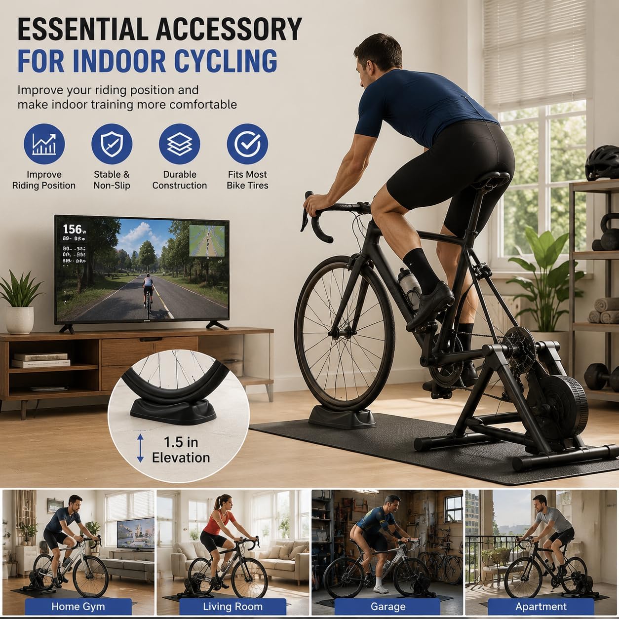 Bike Trainer Front Wheel Block, Indoor Cycling Riser Stand for Road & Mountain Bikes