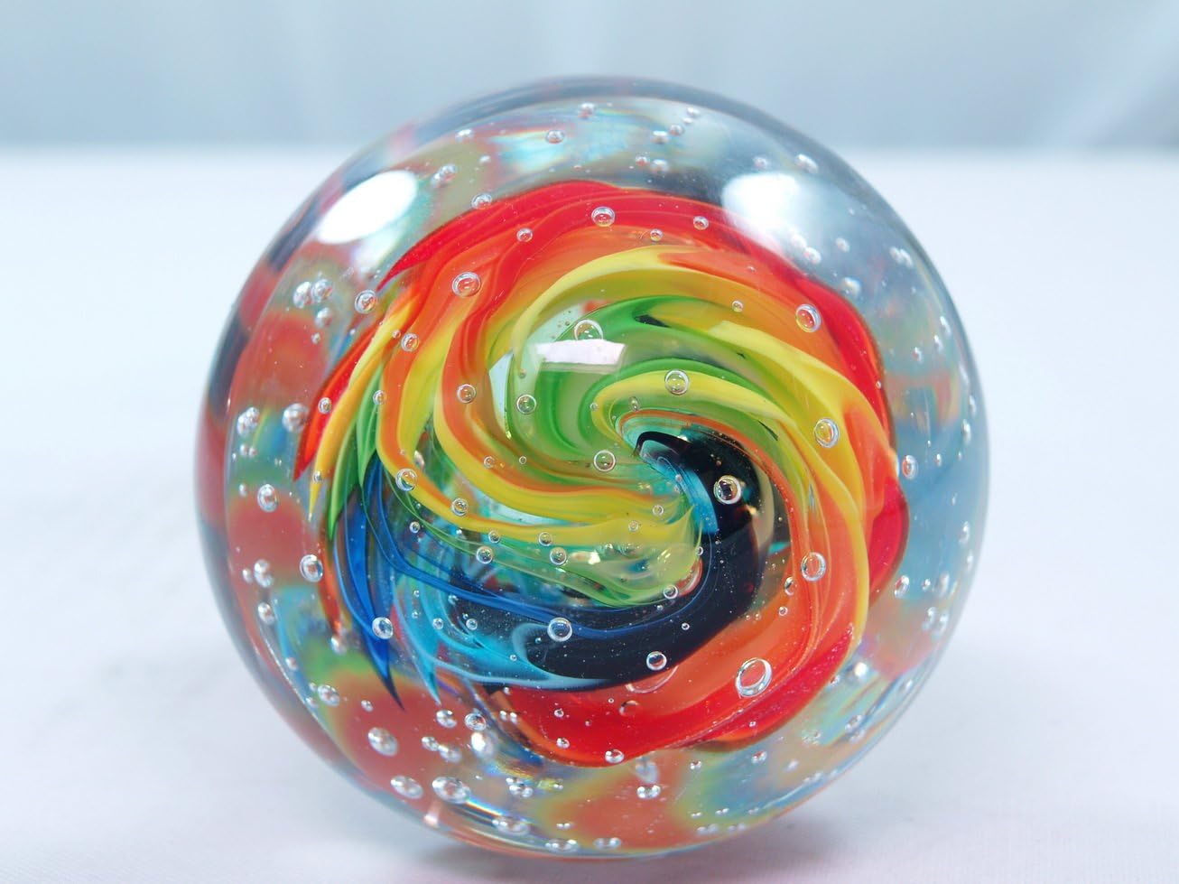 M Design Art Handcraft Huge Rainbow Colorful Layer Mushroom Glass Paperweight