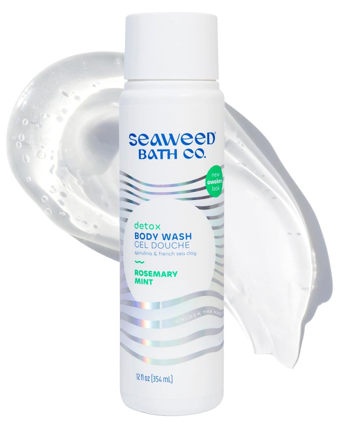 Seaweed Bath Co. Hydrate Body Wash, Unscented, 12 oz | Foaming Shower Gel Cleanser with Natural Ingredients, Fragrance Free and Gentle, Good for Sensitive Skin