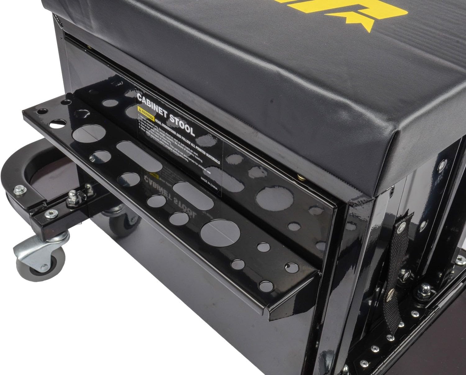 3-Drawer Rolling Tool Box Seat | 3-Drawer Rolling Tool Box Seat for supporting the driver or passenger in the vehicle; steel and rubber construction