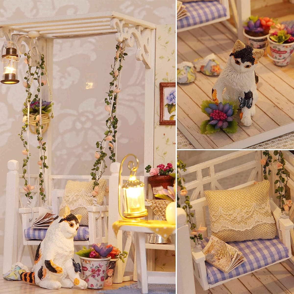 DIY Miniature Dollhouse Kit with Furniture Plus Dust Proof | 1:24 Scale Creative Room Mini Wooden Doll House Accessories for Kids Teens Adults Aged 14+(Beach Cottage)