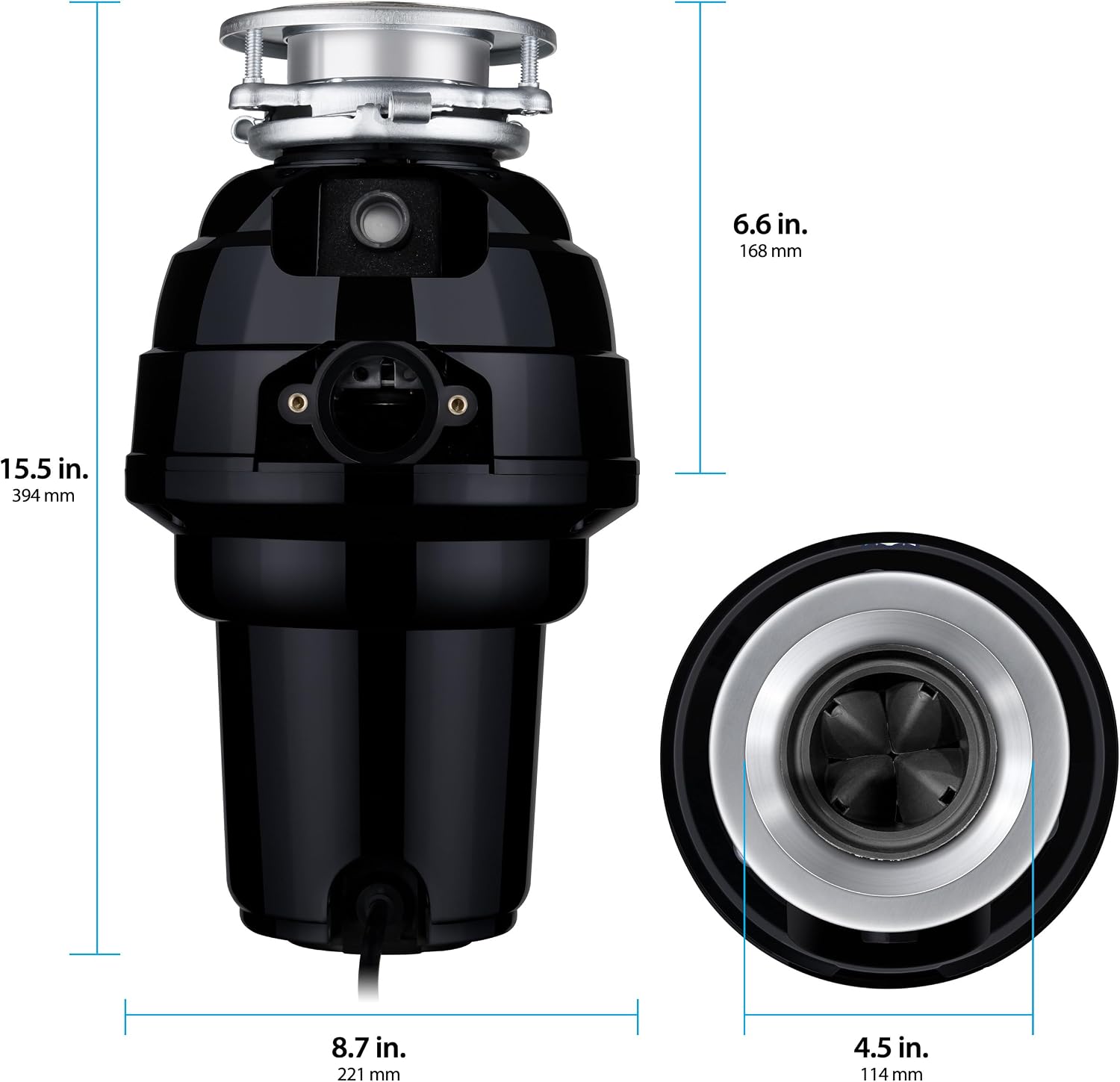 Waste Maid Garbage Disposal, Anti-Jam, Continuous Feed, 1/2 HP Standard | Anti-Jam Stainless Steel Food Waste Grinding System, Quiet Continuous Feed, Easy 3-Bolt Mount, 8-Yr Warranty 10-US-WM-158-3B