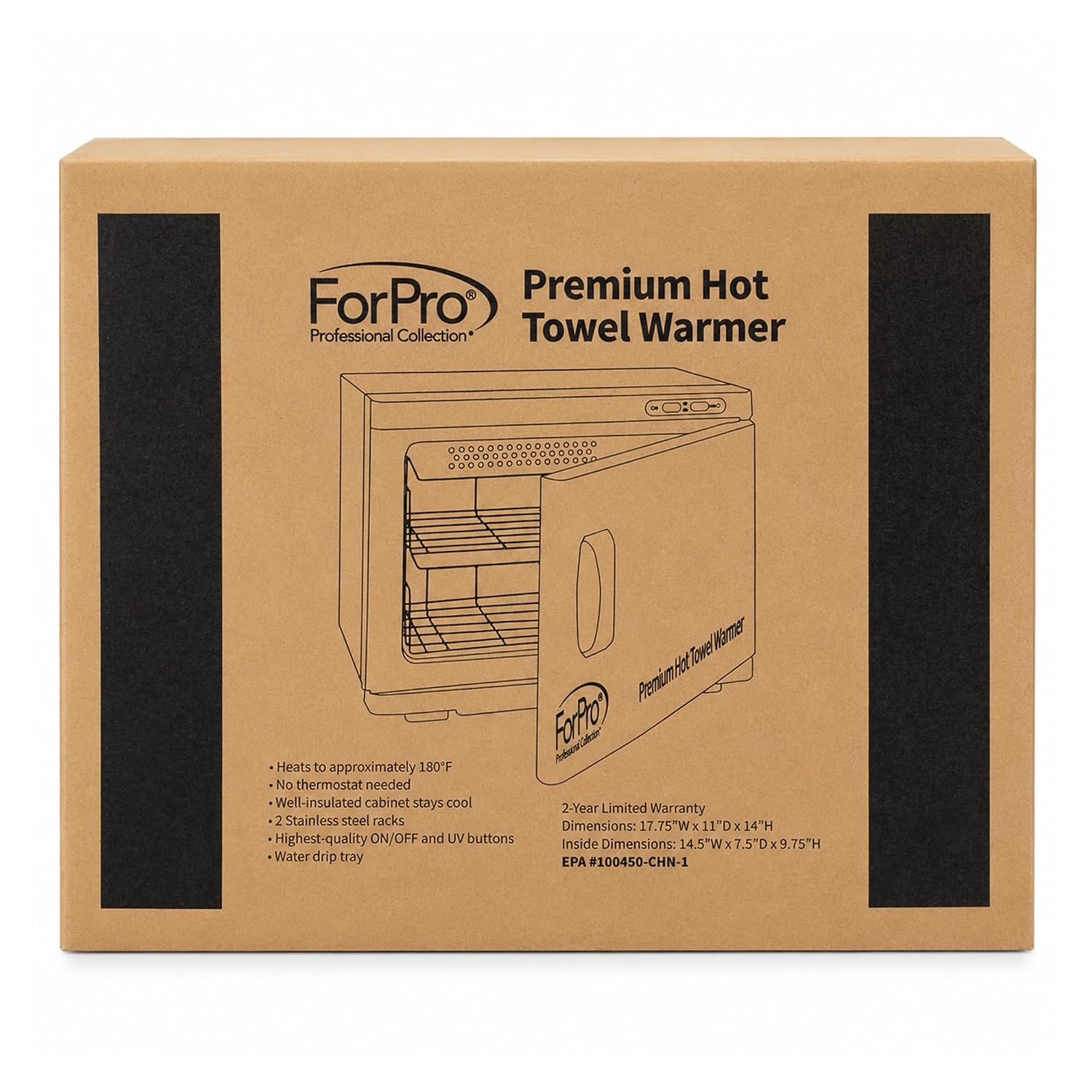 ForPro Professional Collection Premium Hot Towel Warmer, 23L Extra Large Capacity, Two Stainless Steel Racks, Black